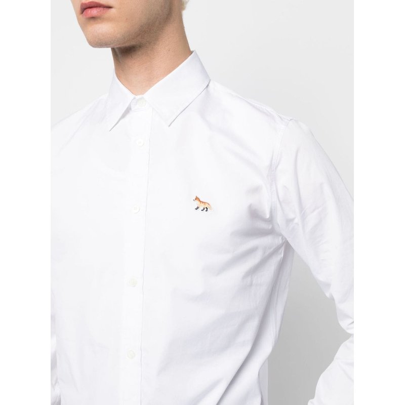 Classic Shirt With Baby Fox Patch in Cotton Poplin Lm00405wc0025