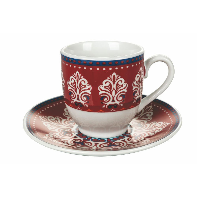 Set 6 tazzine caffè con piattino in porcellana - Leila rosso - Kasanova