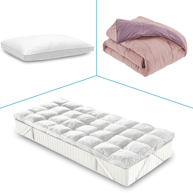 Set singolo Topper bed + guanciale + piumino piuma bicolor malva/rosa