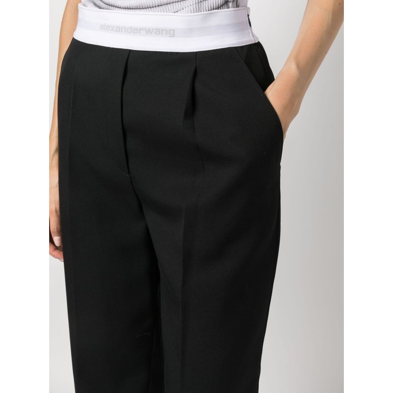 Alexander Wang Logo Elastic High Waistband Pleated Wool Trousers