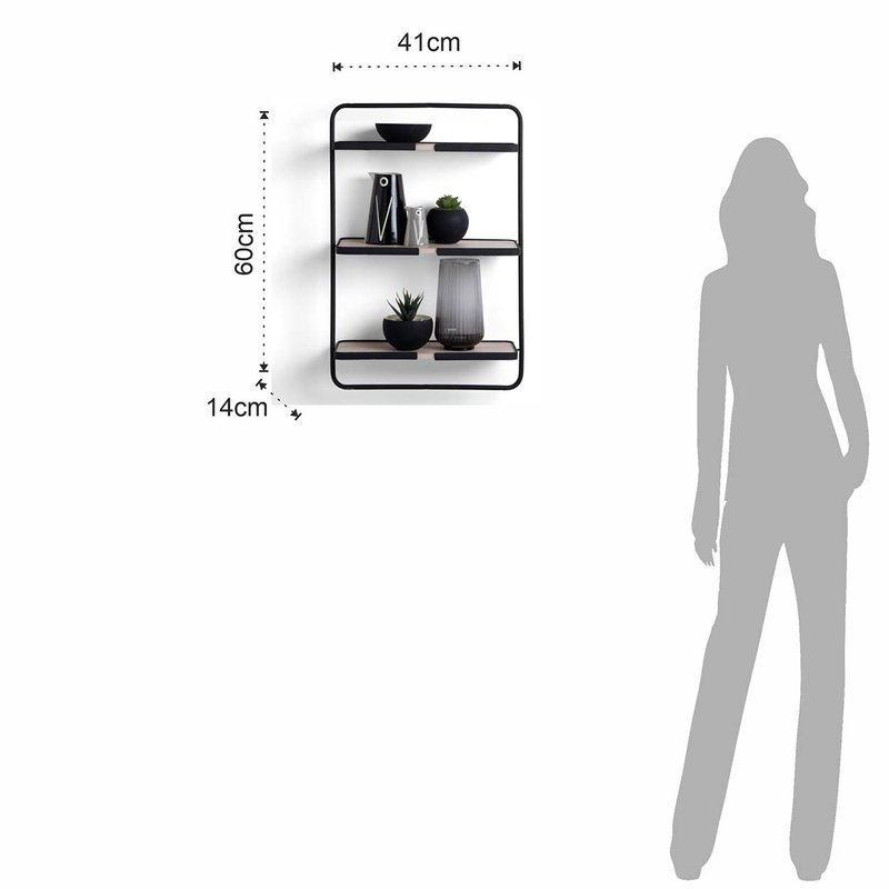 Mensola da parete PENTU in acciaio verniciato Nero opaco ripiani MDF