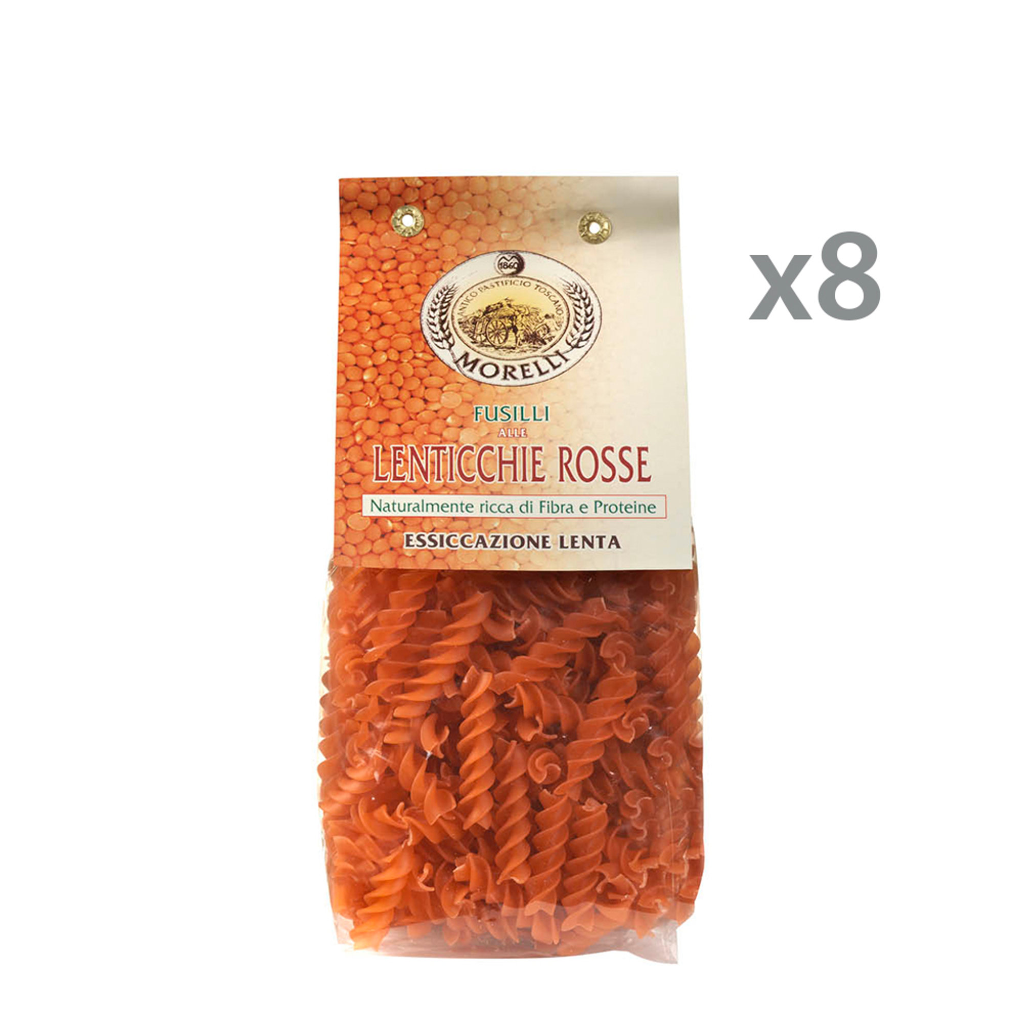 8 paquetes - Fusilli de lentejas rojas 250 gr Pasta Morelli - Benessere vista0