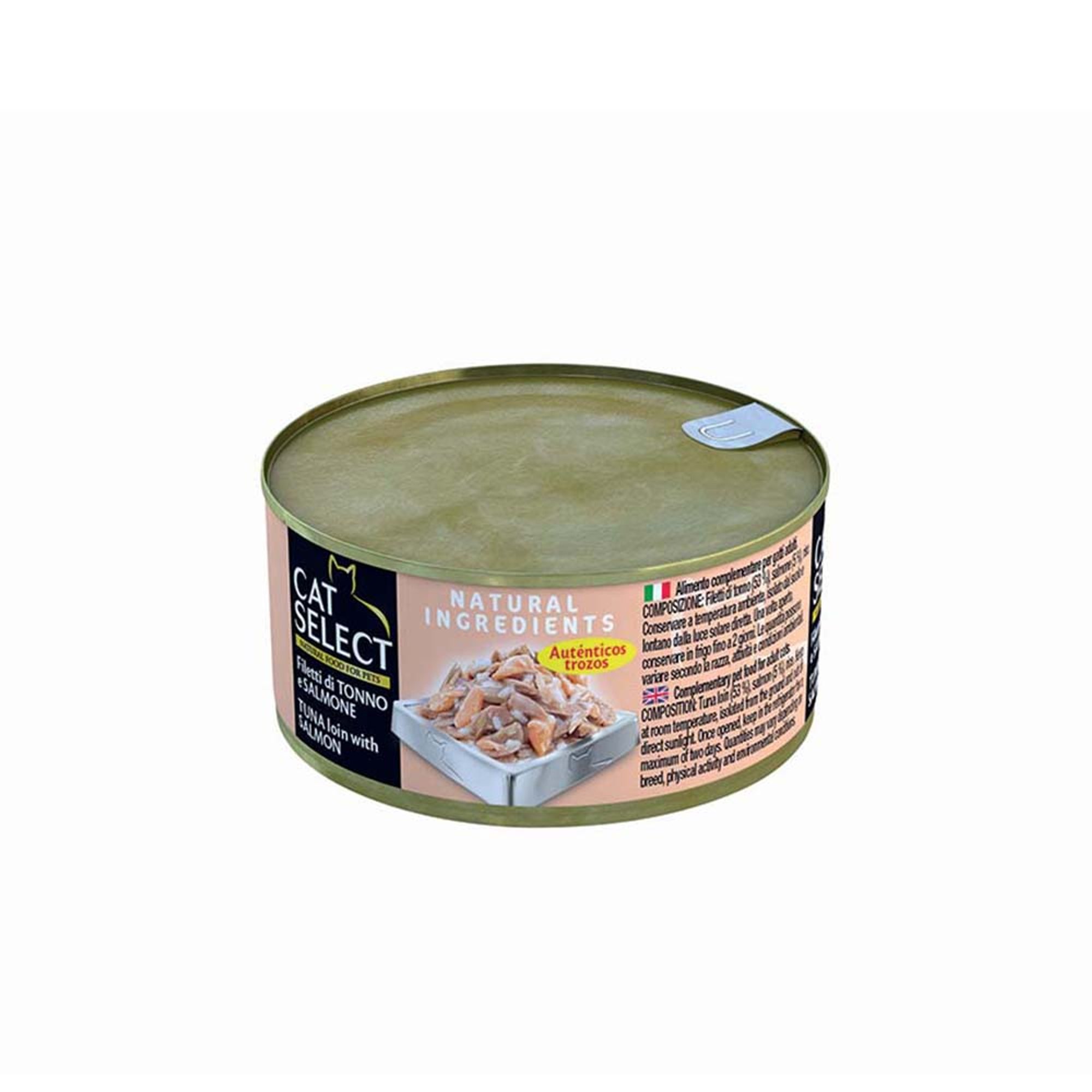 32 latas - Filetes de atún y salmón 70 gr Cat Select vista1
