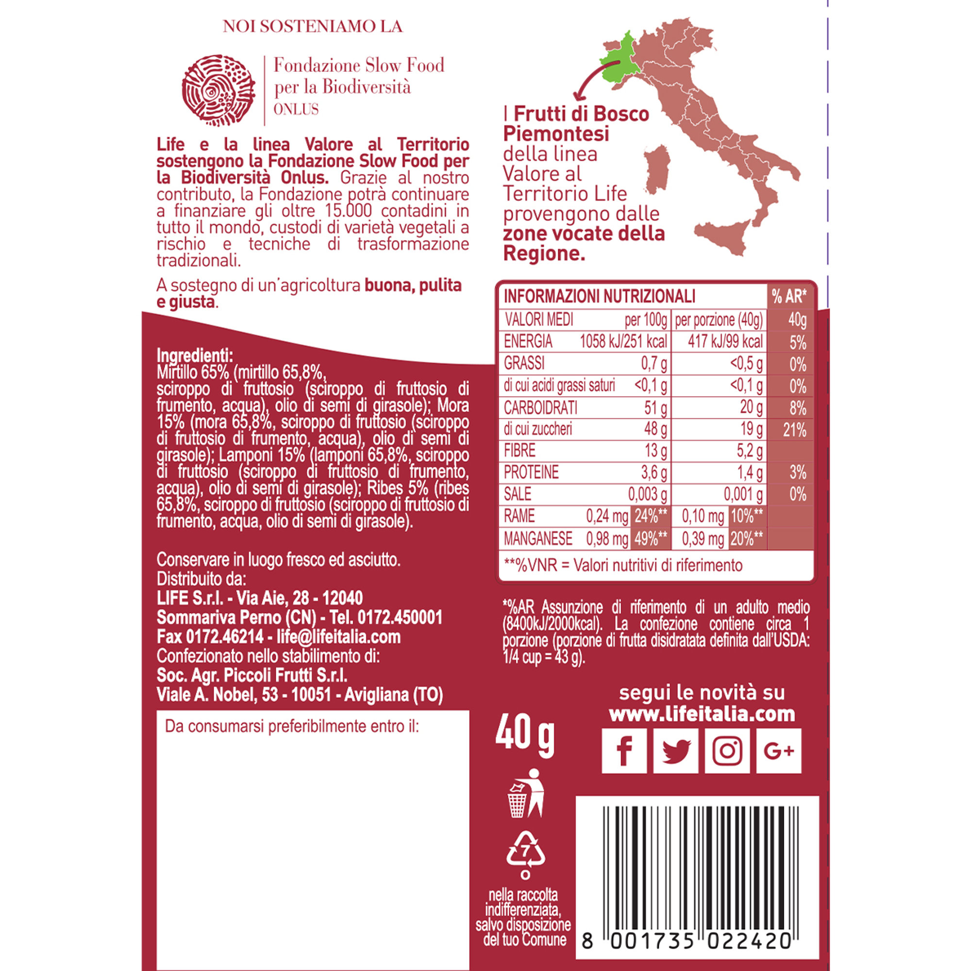 15 confezioni - Frutti di bosco Piemontesi 40 gr Life vista2