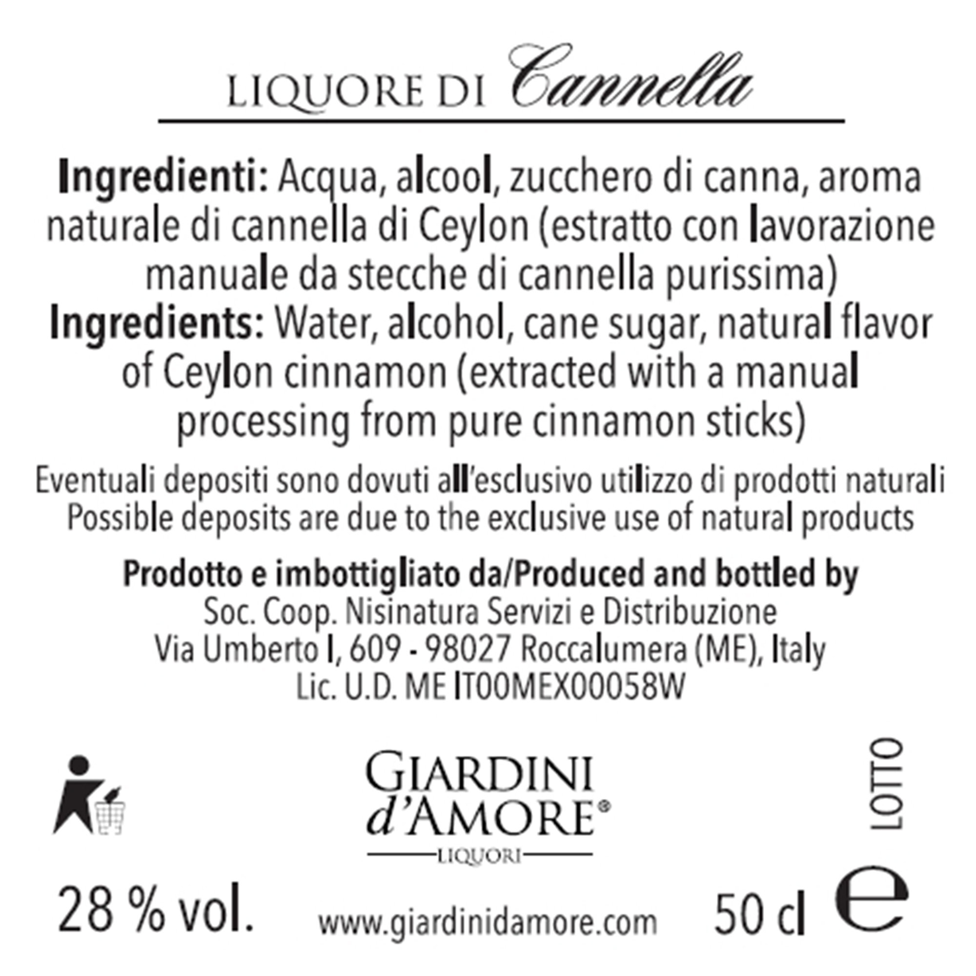 Liquore di Cannella 50 cl Giardini d'Amore vista2