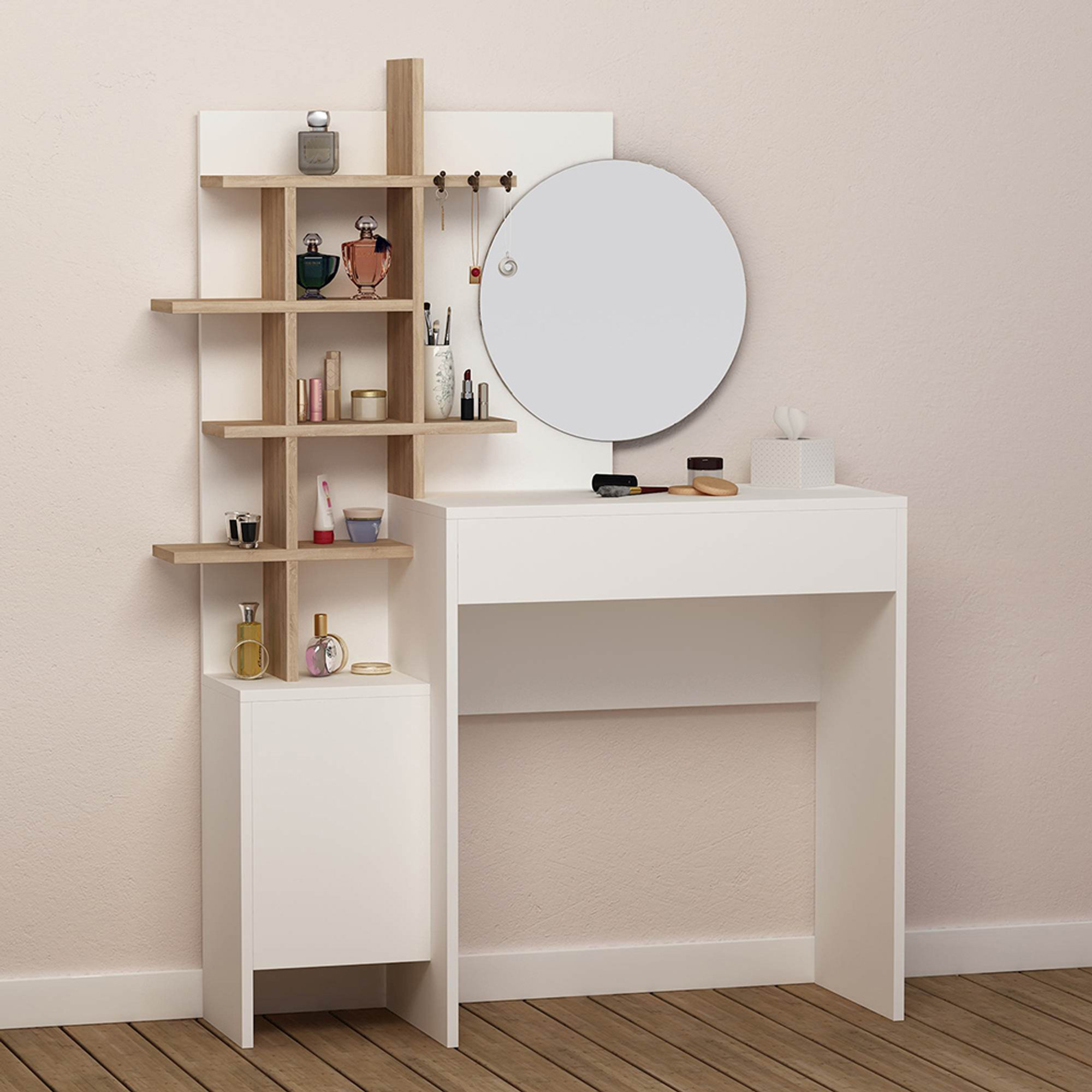 Consolle trucco Mup, bianco/quercia Decortie vista3