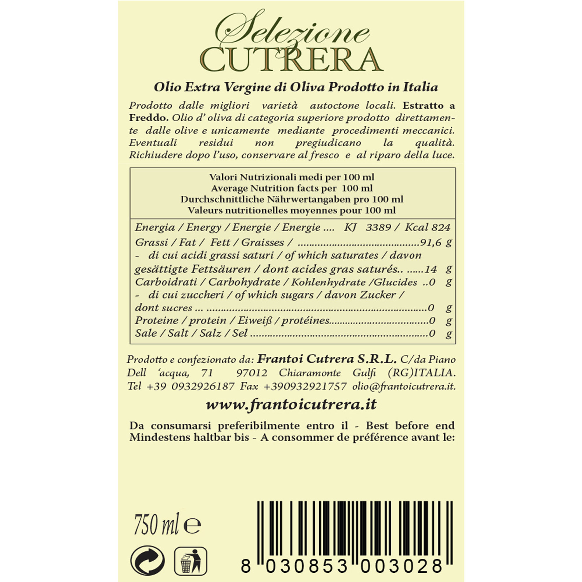 6 bottiglie 0,75 lt - Olio EVO Selezione Cutrera Frantoi Cutrera vista2