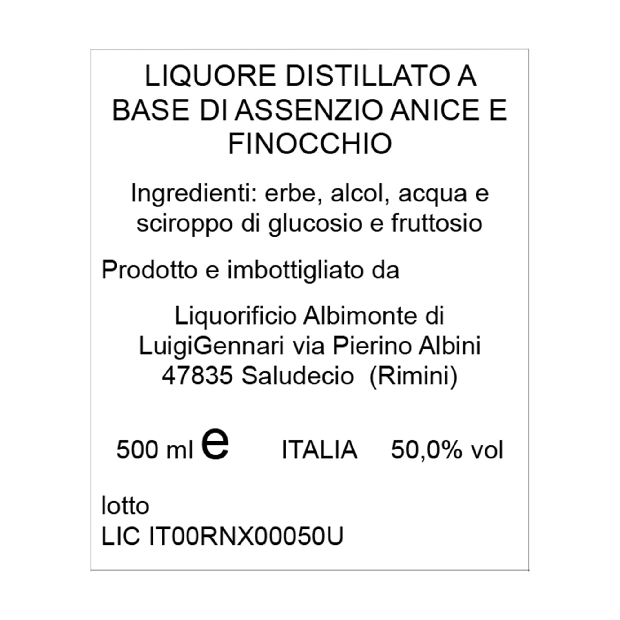 1 bottiglia 50 cl - "Absinthia la fata verde" liquore alle erbe Liquorificio Albimonte vista1