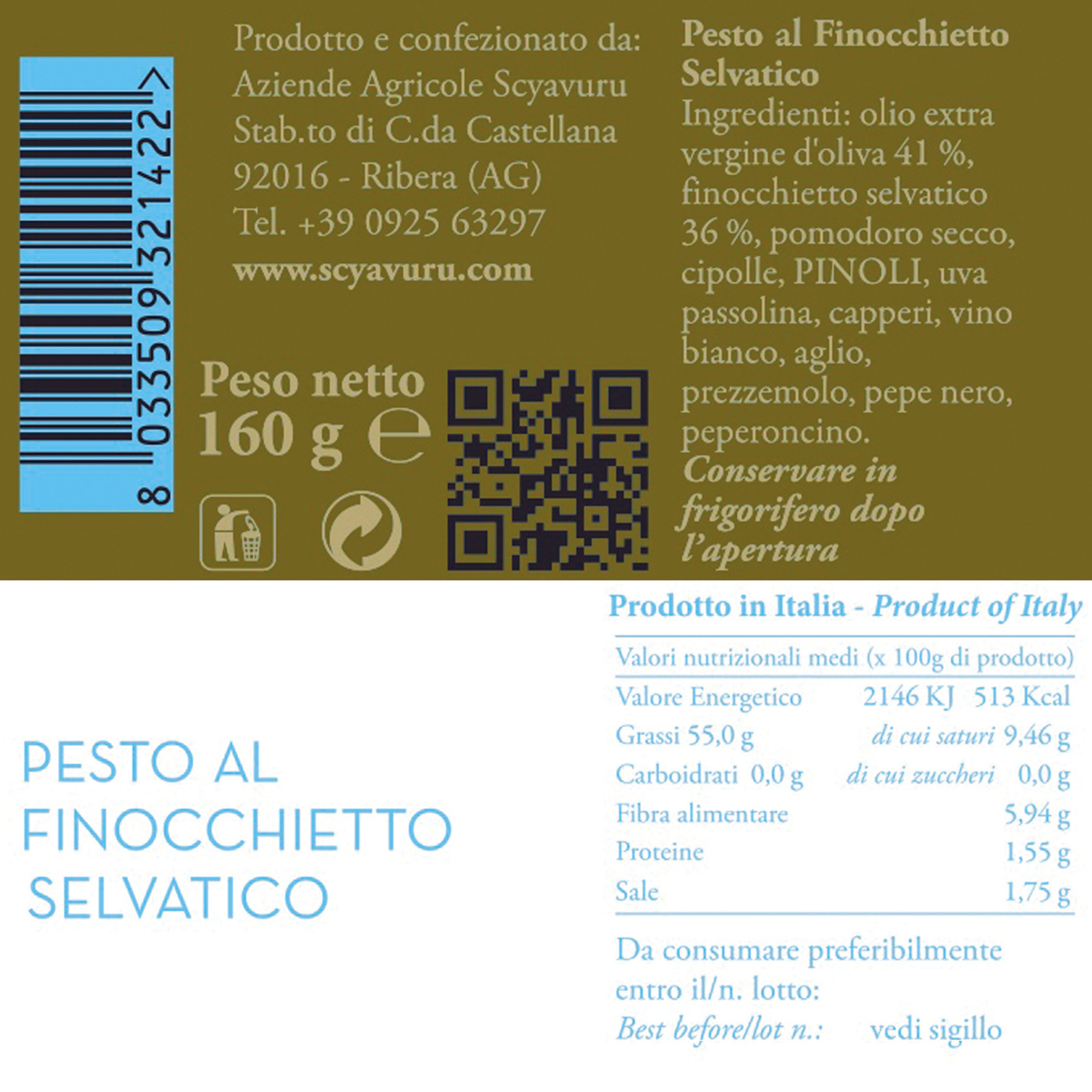 3 vasetti da 160 gr - Pesto al Finocchietto Selvatico Scyavuru vista1