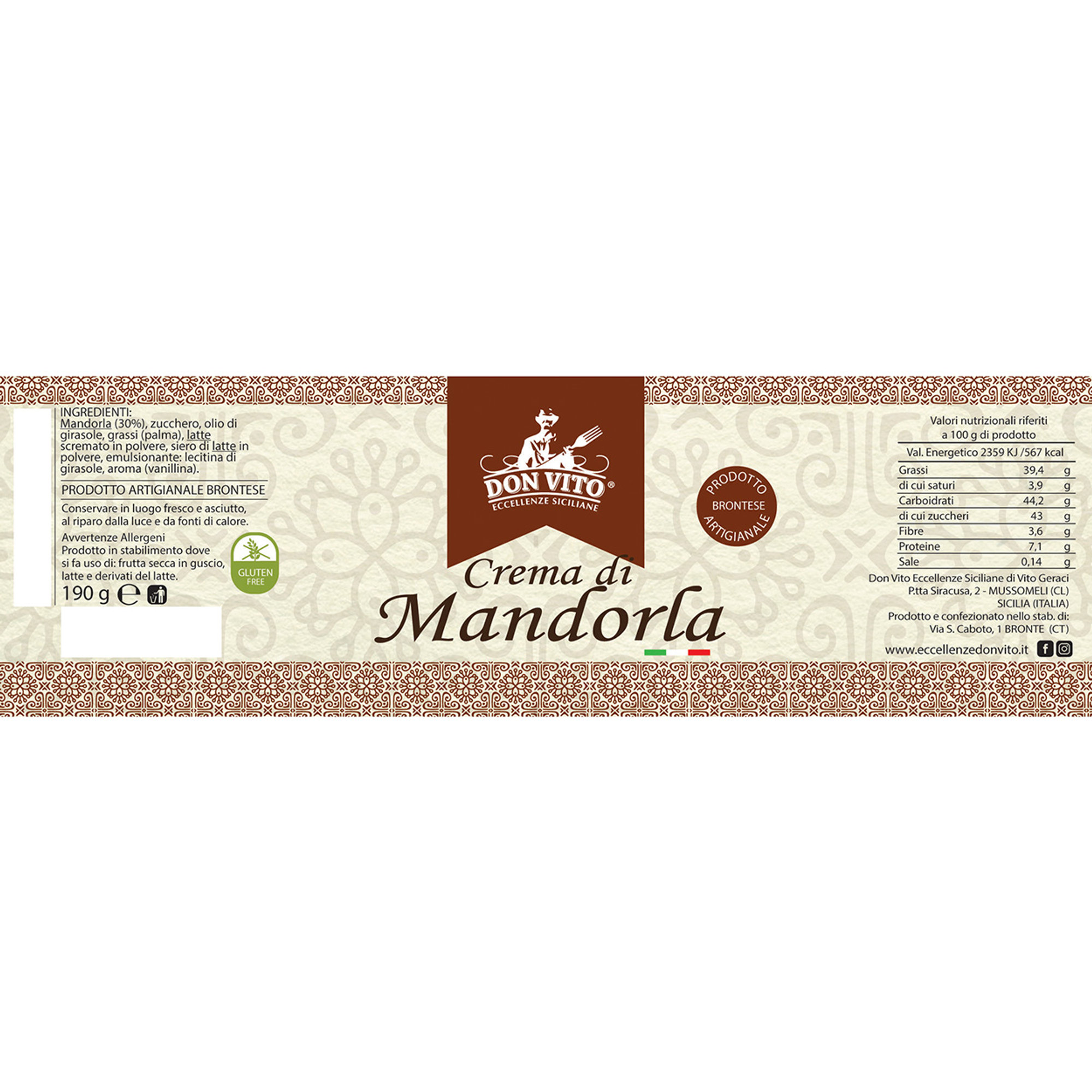 6 vasetti misti da 190 gr: 2 Crema di Pistacchio - 2 Crema di Nocciola - 2 Crema di Mandorla Don Vito - Eccellenze Siciliane vista6