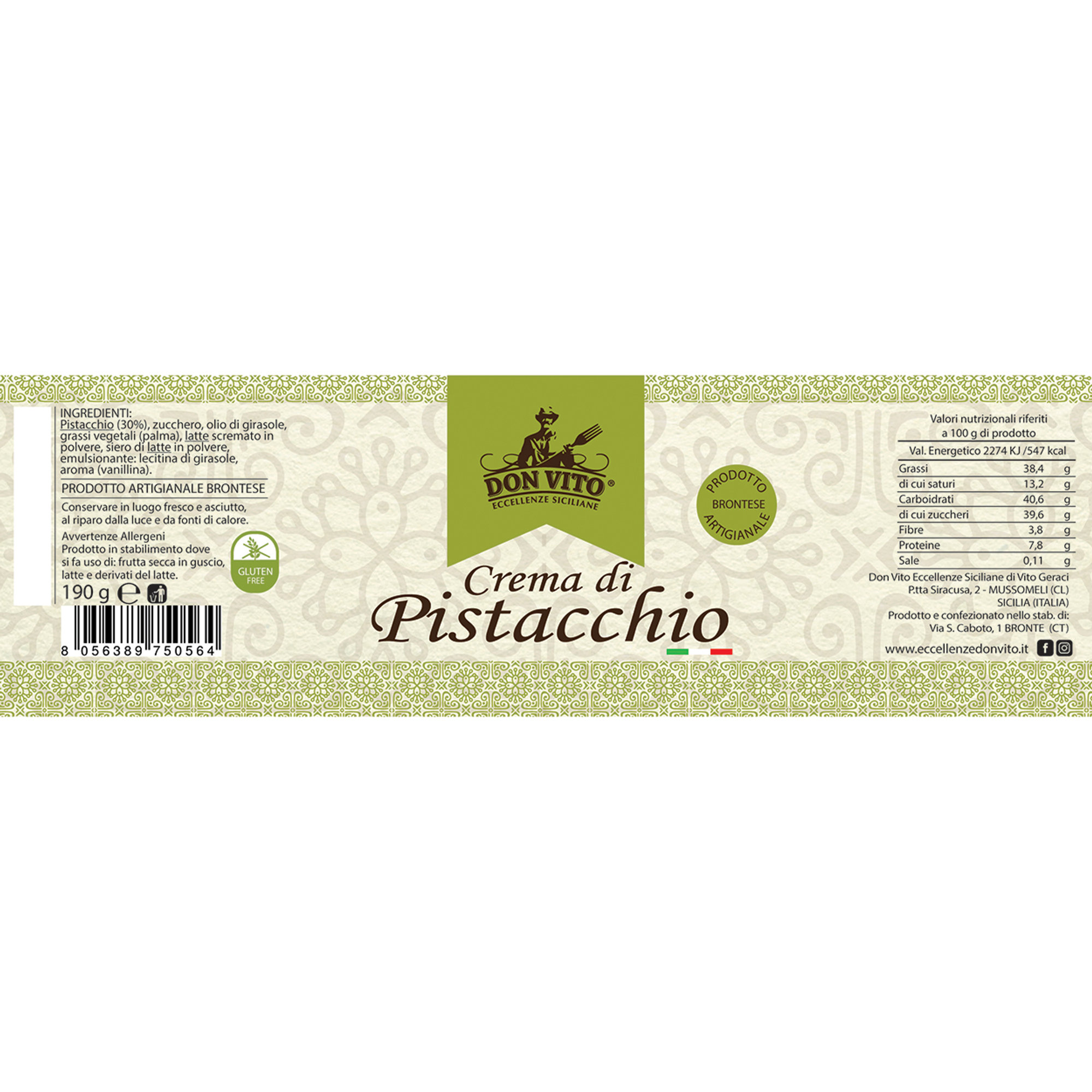 8 mixed jars: 6 Pistachio Cream - 1 Hazelnut Cream - 1 Almond Cream Don Vito - Eccellenze Siciliane vista2