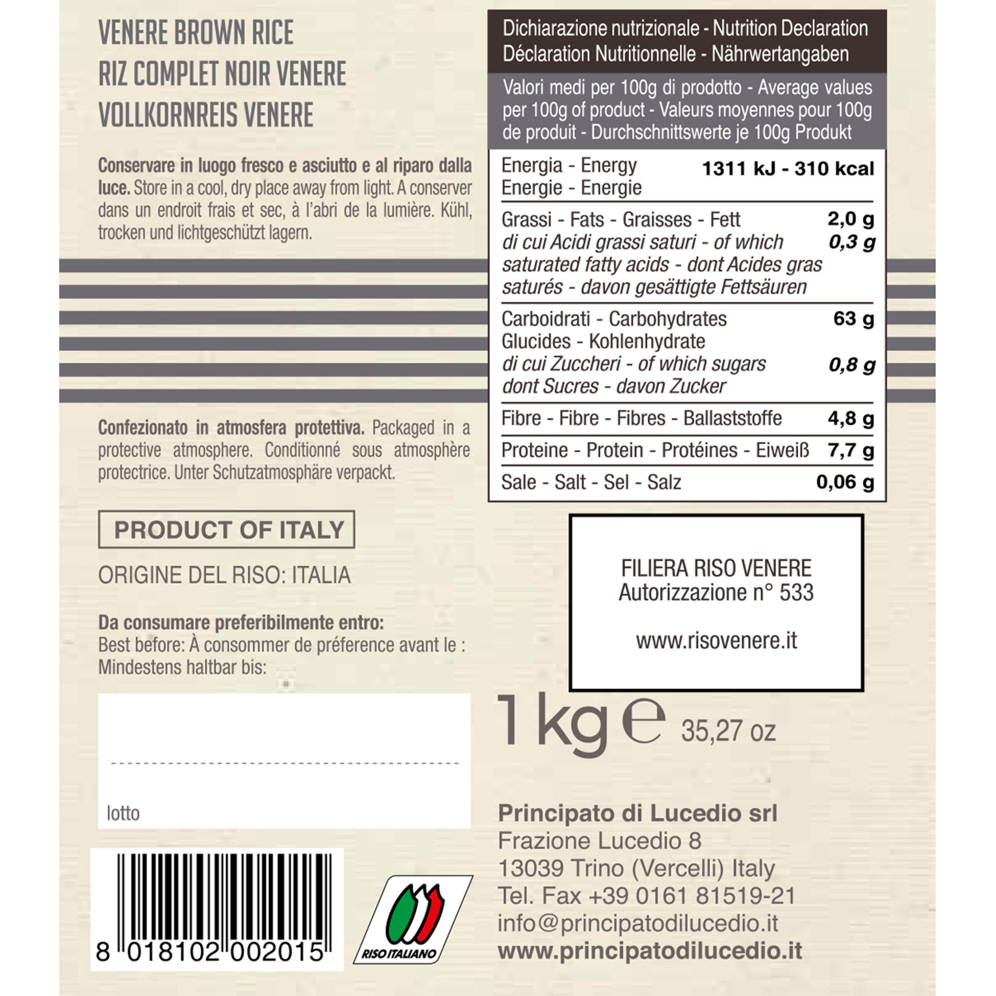5 confezioni - Riso Integrale Nero Nerone 1 kg Principato di Lucedio vista2