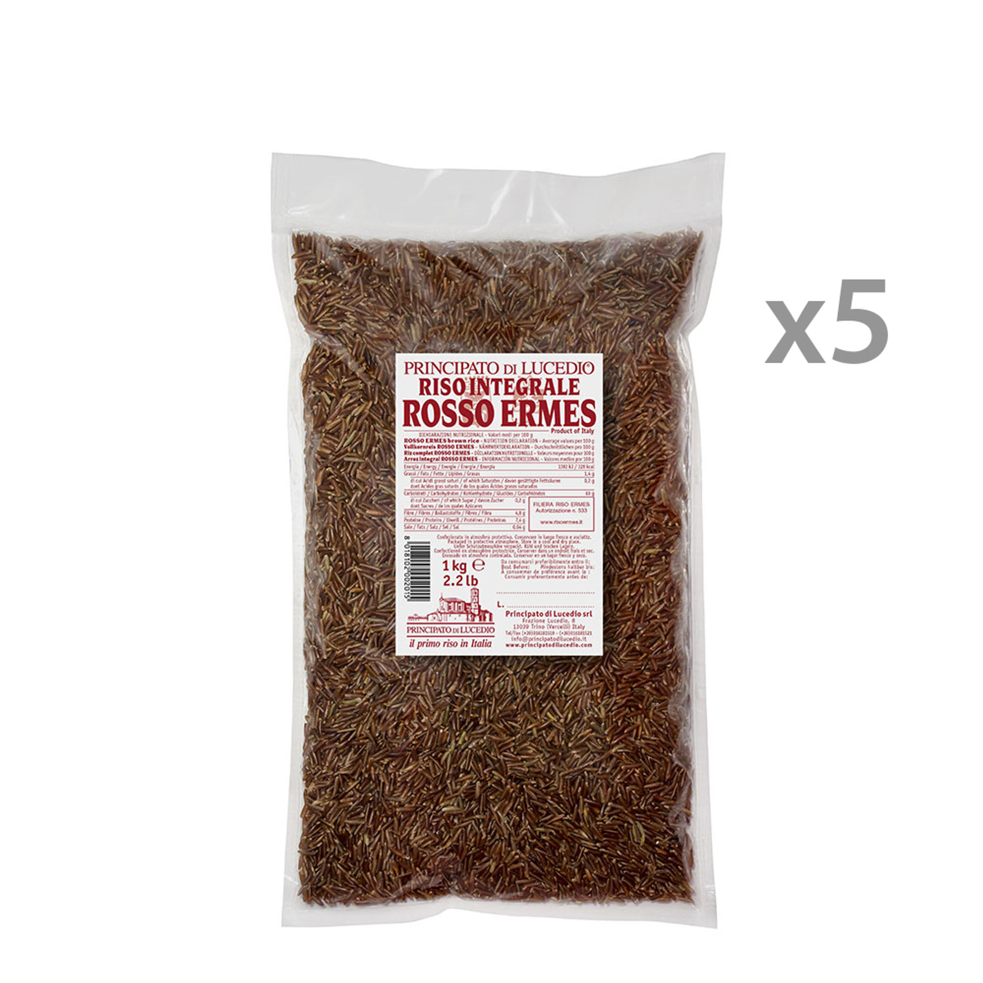 5 confezioni - Riso Integrale Rosso Ermes 1 kg Principato di Lucedio vista0