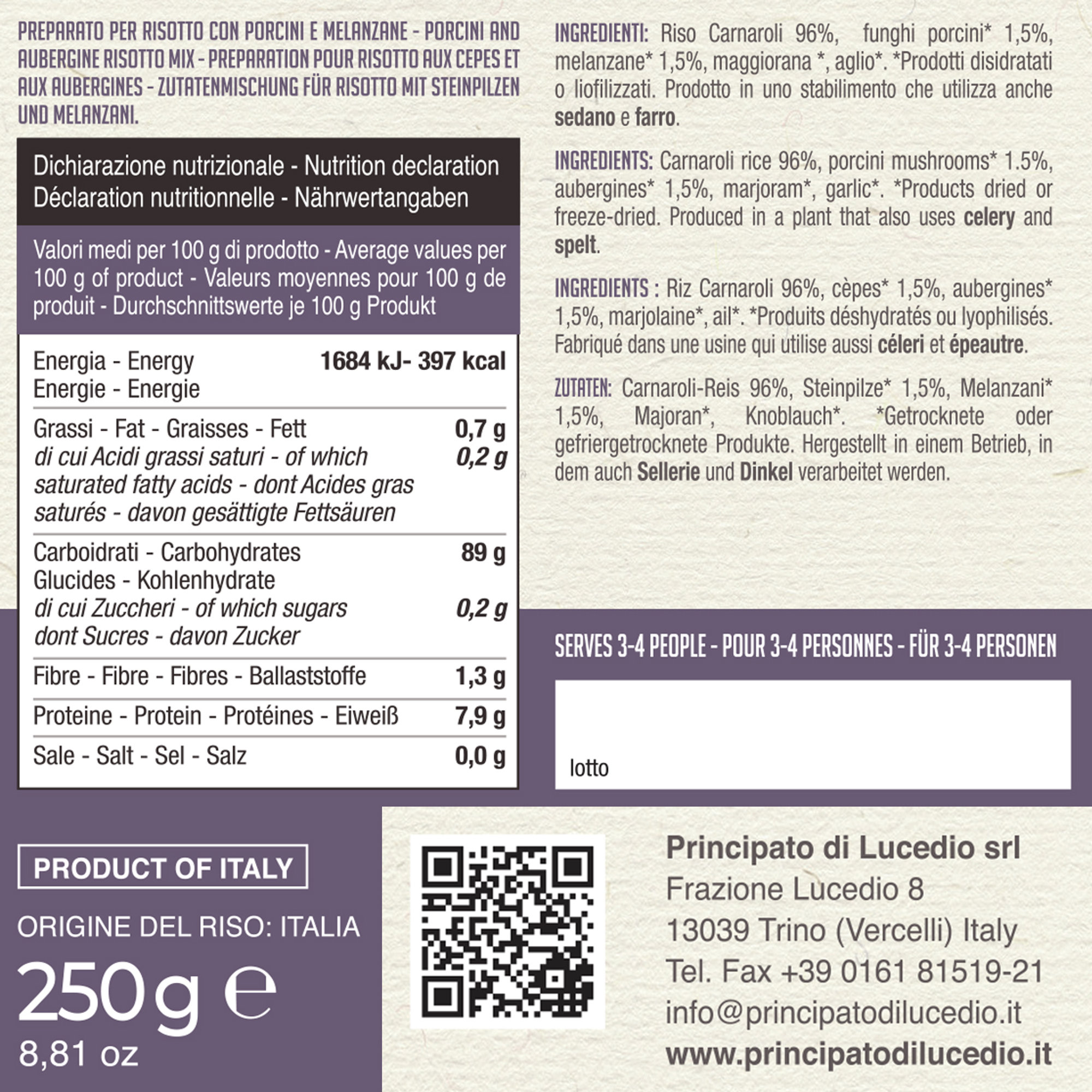 9 confezioni 250 gr - Risotto Porcini e Melanzane Principato di Lucedio vista1