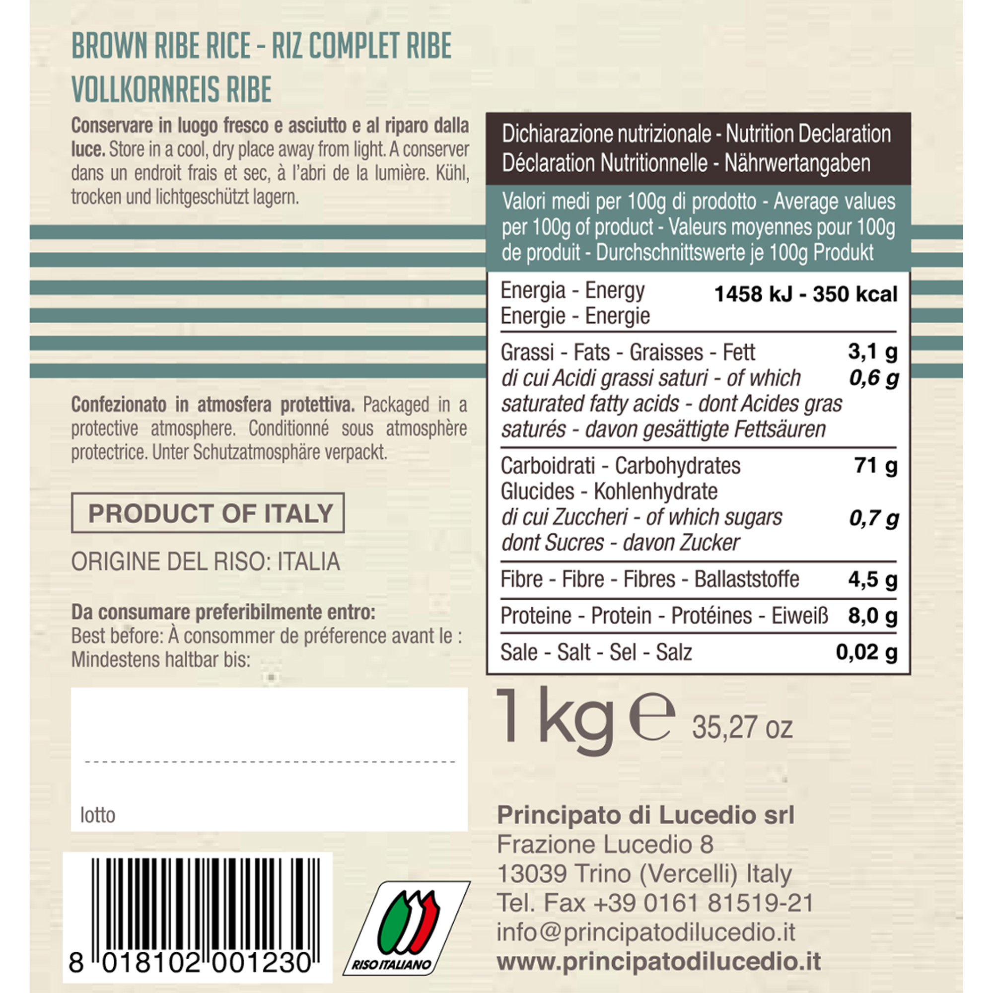 5 confezioni - Riso Ribe Integrale 1 kg Principato di Lucedio vista2