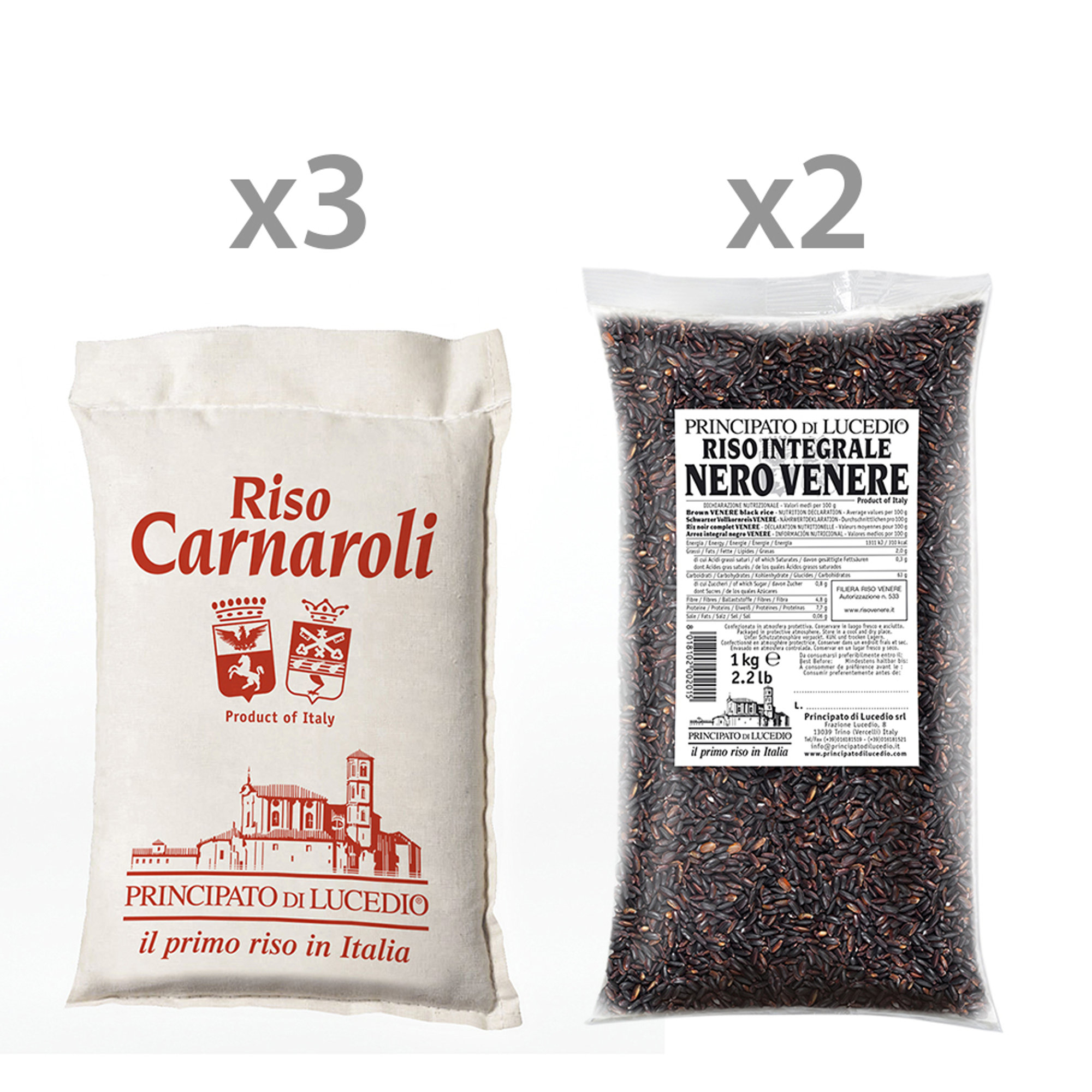 5 confezioni miste da 1 kg: 3 Riso Carnaroli - 2 Riso Integrale Nero Nerone Principato di Lucedio vista0