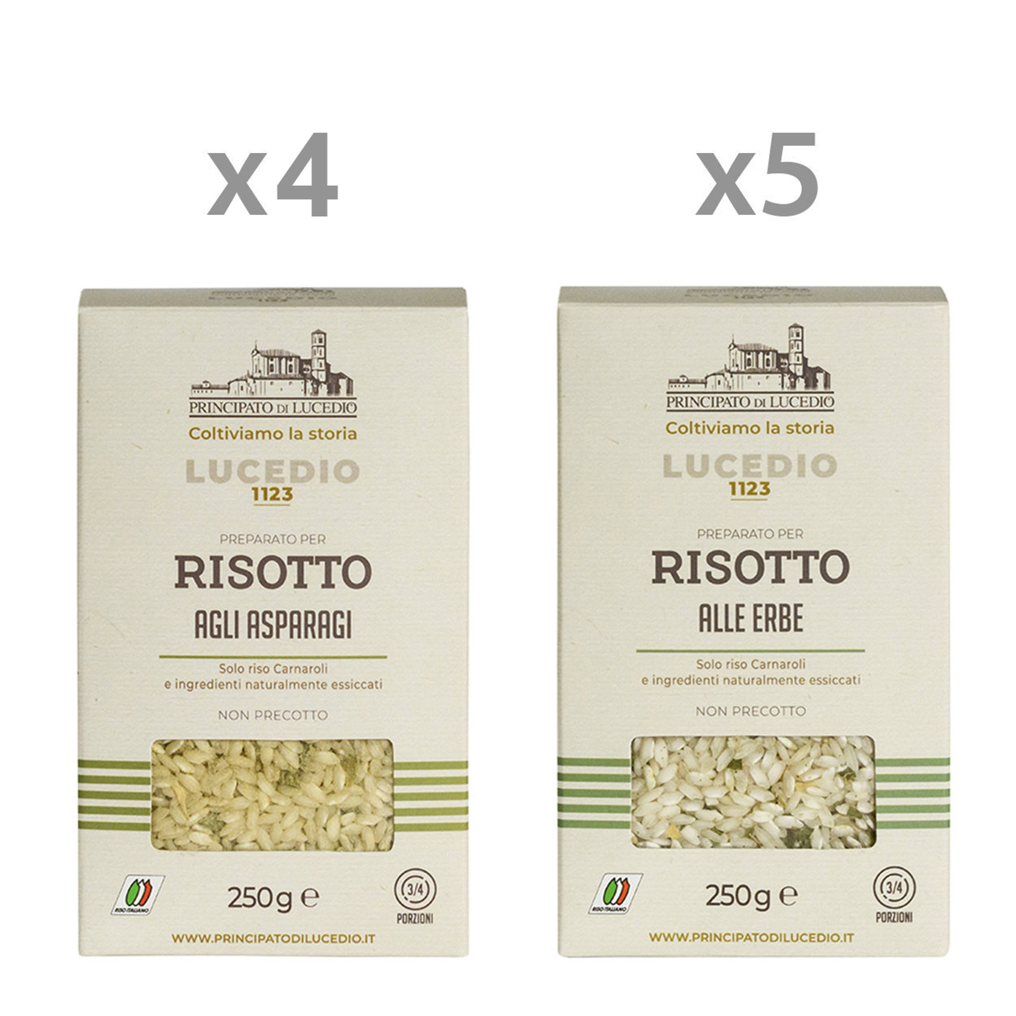 9 confezioni miste 250 gr: Risotto Asparagi - Risotto Erbe Principato di Lucedio vista0