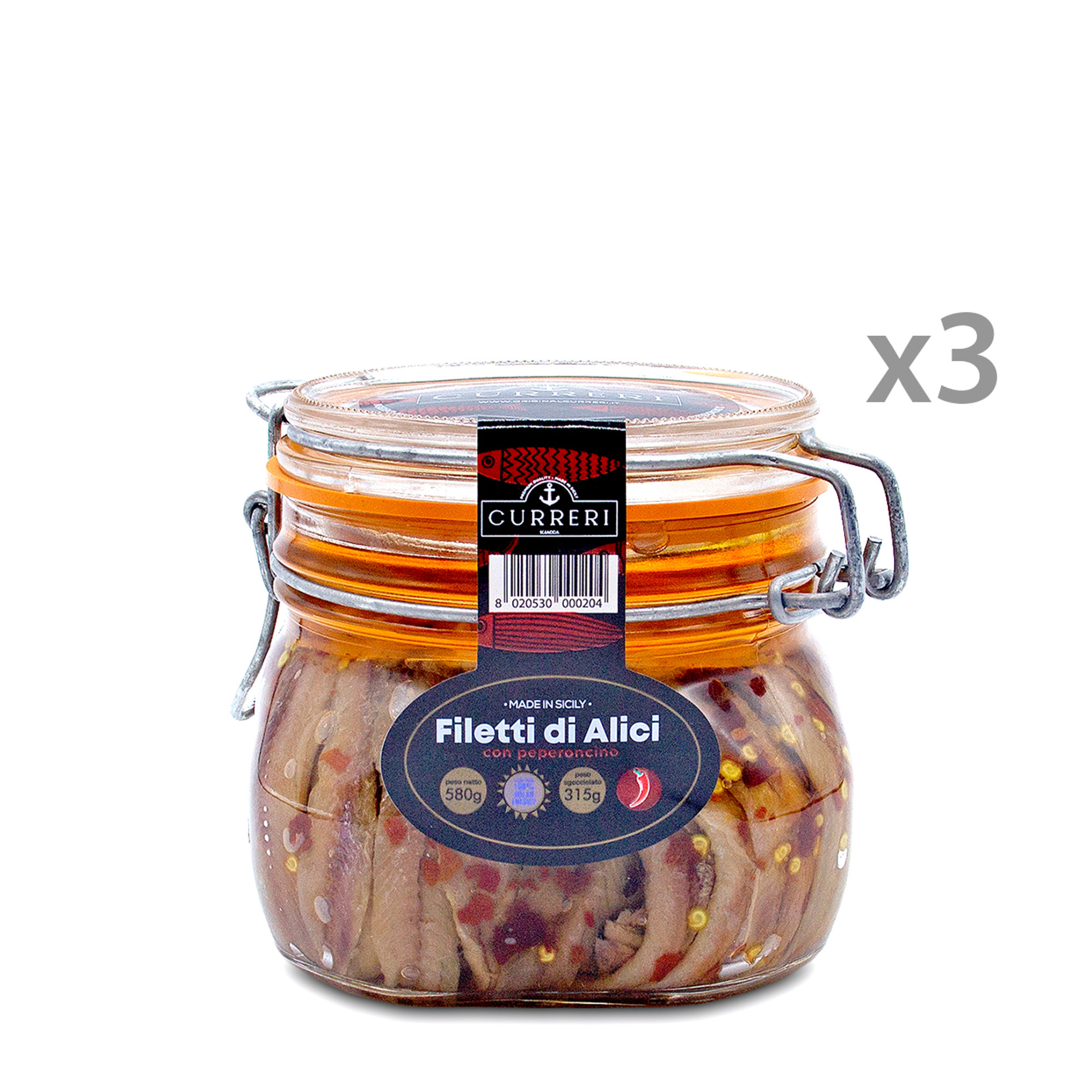 Filetti di Alici al Peperoncino - 3 vasetti 580 gr Curreri vista0