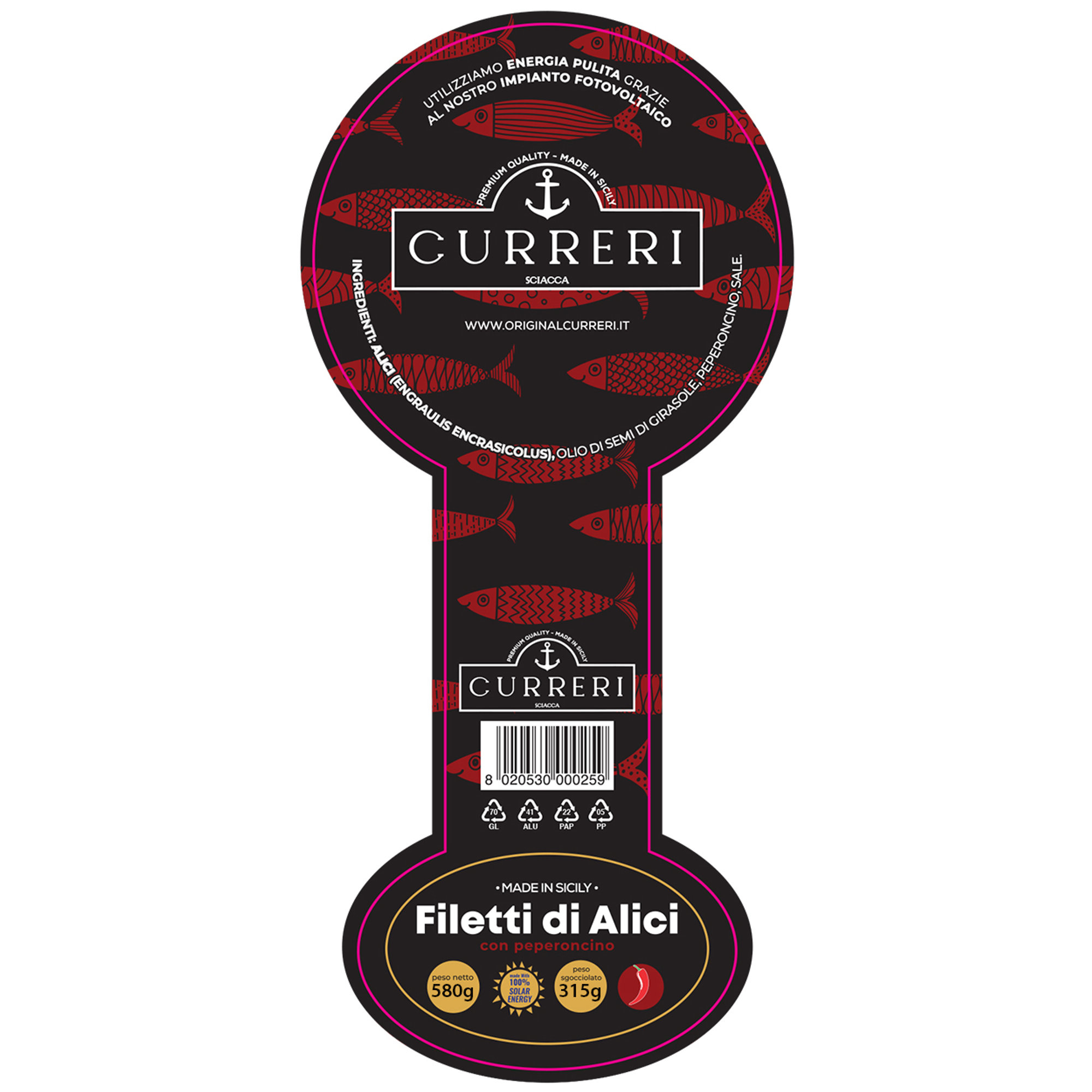 Filetti di Alici al Peperoncino - 3 vasetti 580 gr Curreri vista1