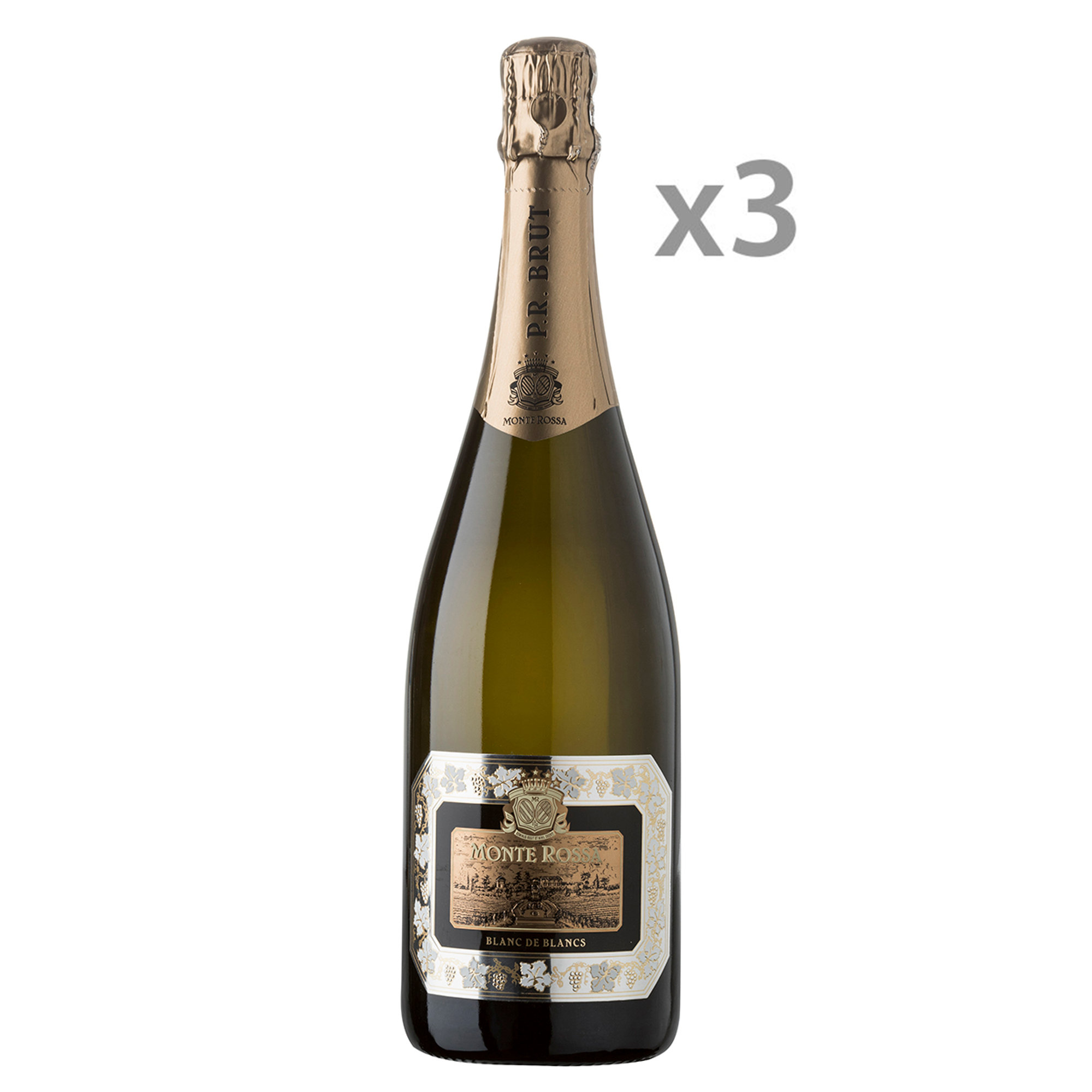 3 bottiglie - P.R. Brut Blanc de Blanc DOCG Monterossa vista0