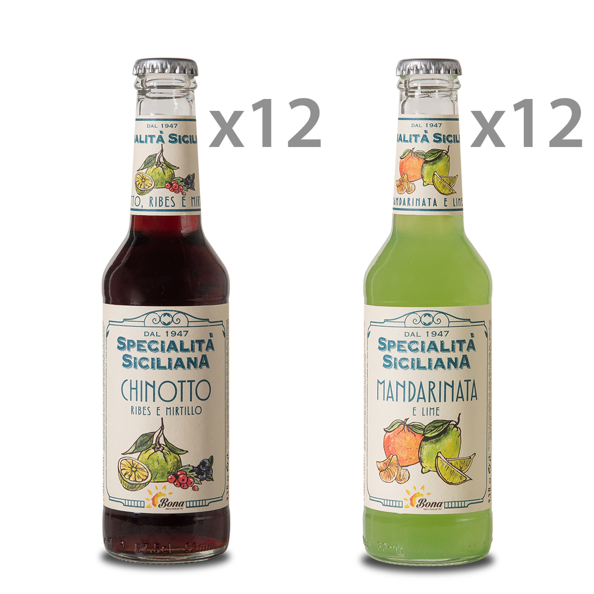 24 bottiglie miste: 12 Chinotto, Ribes e Mirtilli - 12 Mandarinata e Lime Bona vista0
