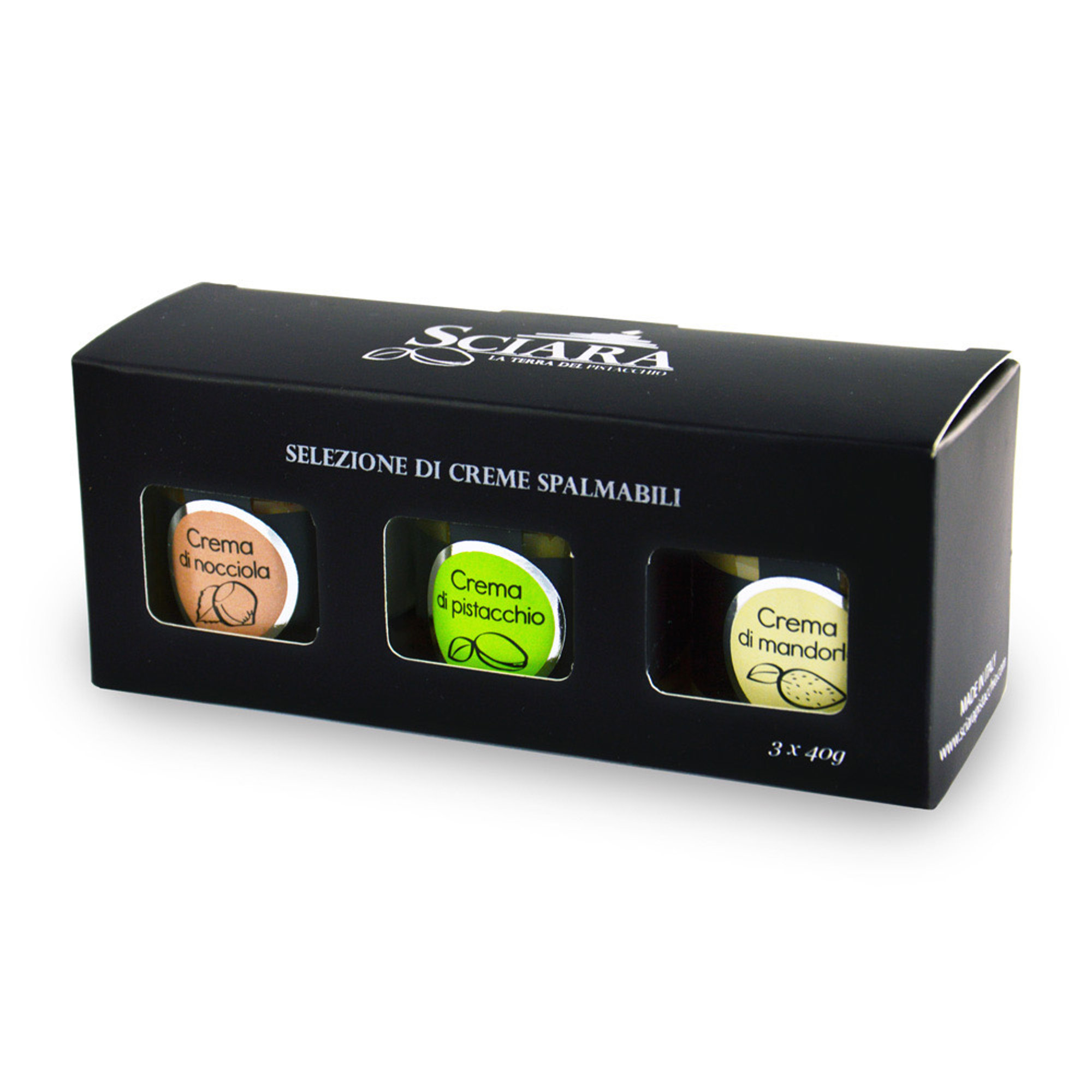 3 barattoli misti: Crema di Pistacchio 40 gr - Crema di Mandorla 40 gr - Crema di Nocciola 40 gr Sciara vista2