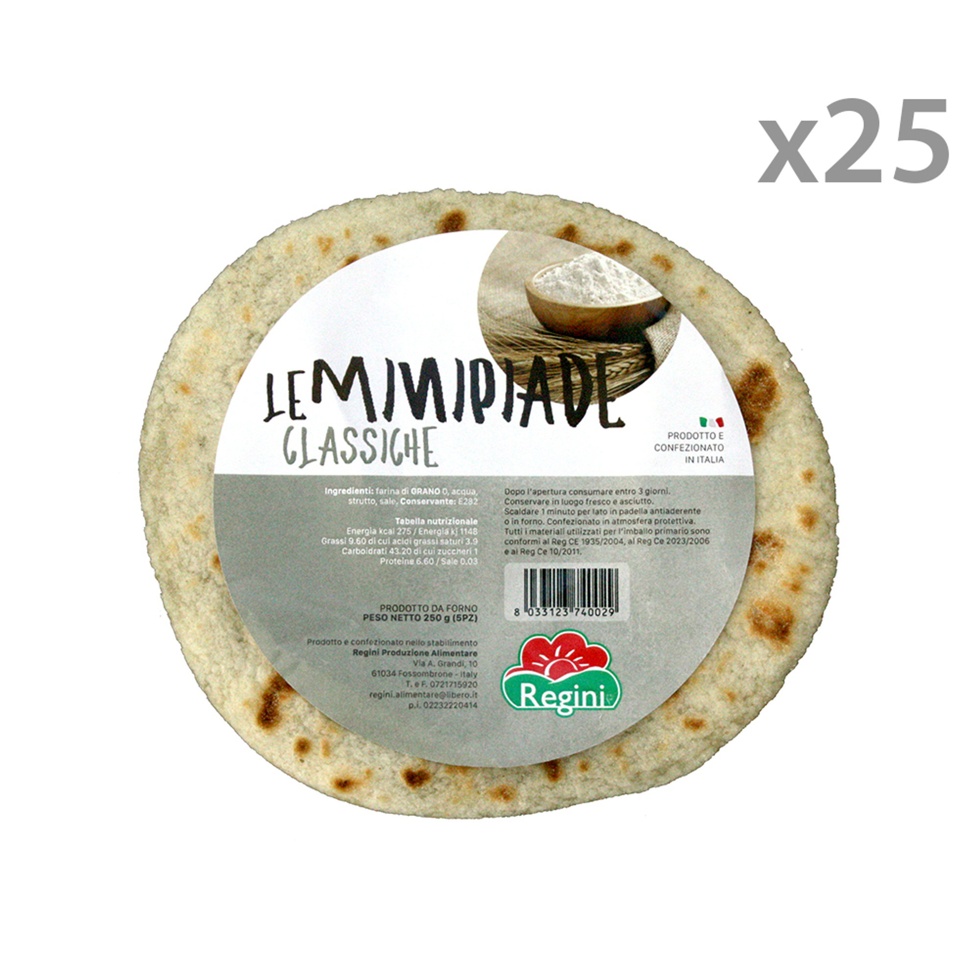 25 confezioni - Le Mini Piade 5 x 50 gr Regini vista0