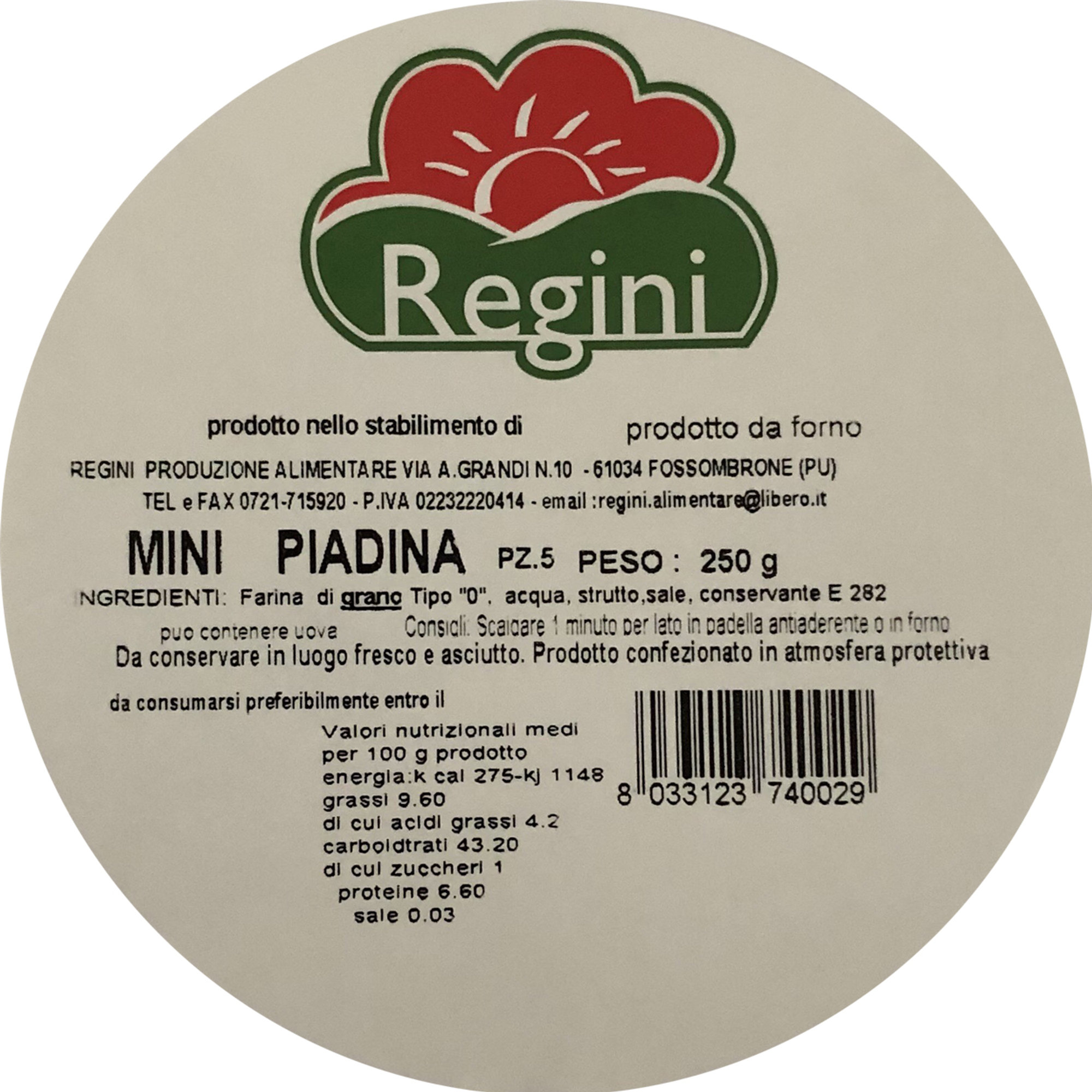 25 confezioni - Le Mini Piade 5 x 50 gr Regini vista2