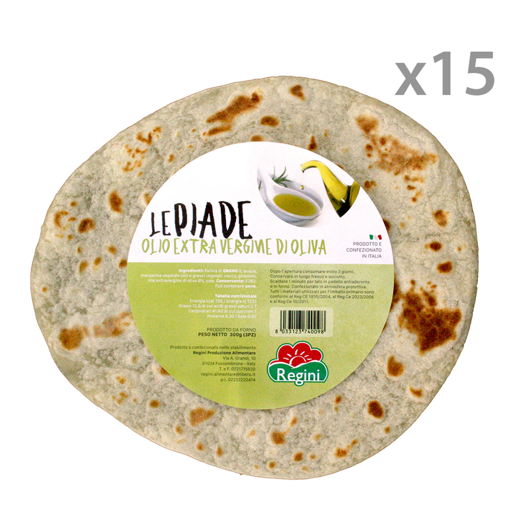 15 confezioni - Le Piade all'olio EVO 3 x 100 gr Regini vista0