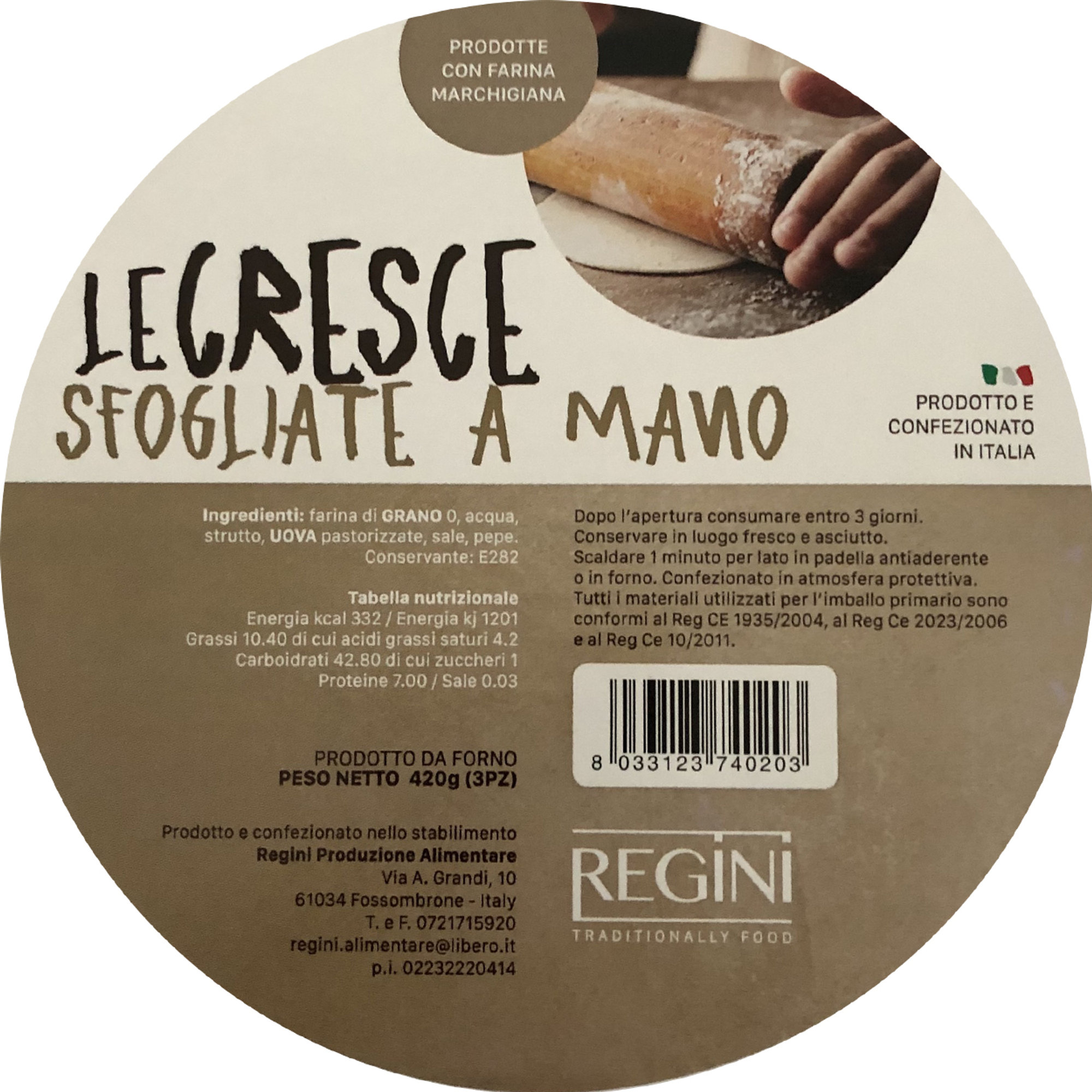15 confezioni - Le Cresce sfogliate a mano 3 x 140 gr Regini vista2