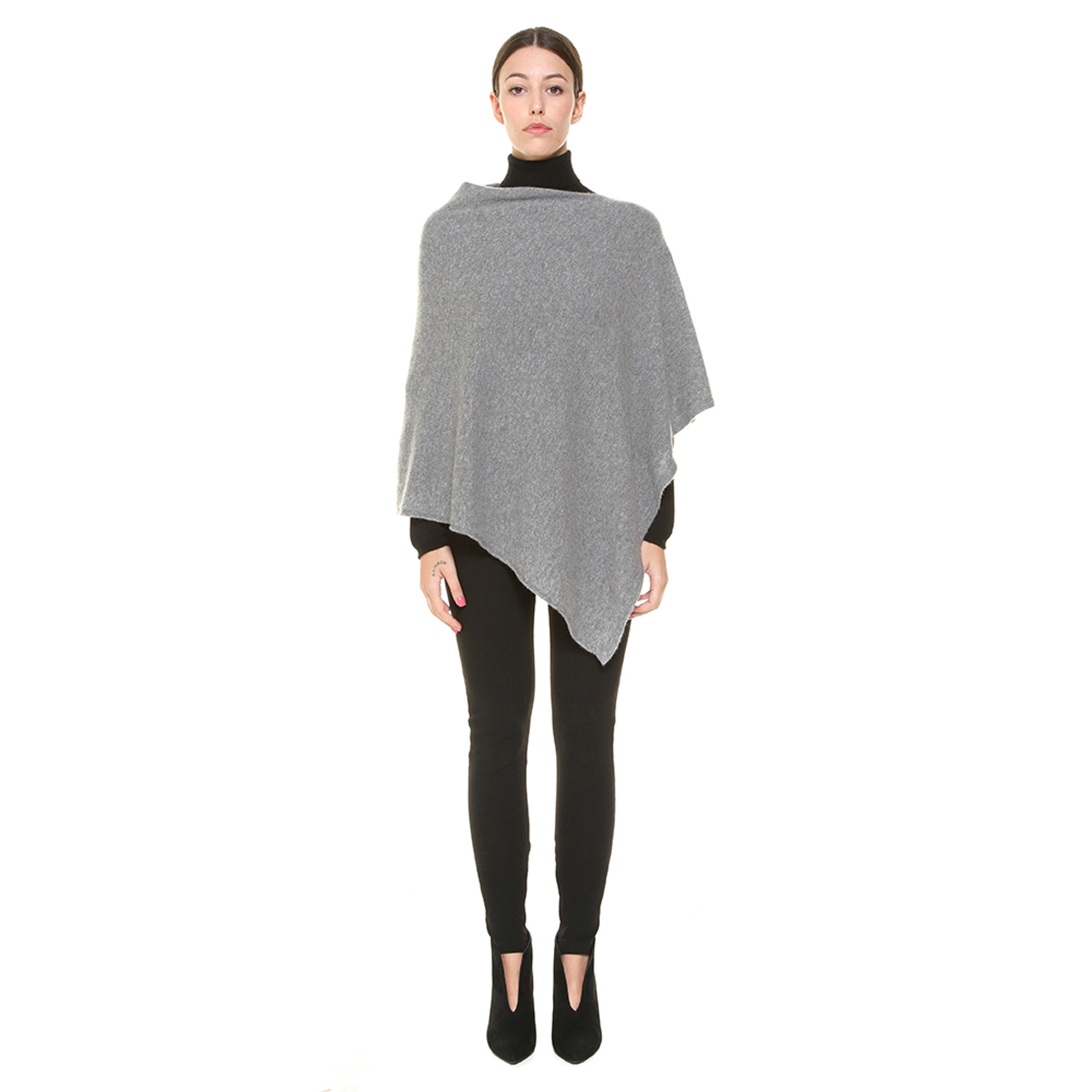 Poncho a punta in cashmere grigio 100% CASHMERE  vista2
