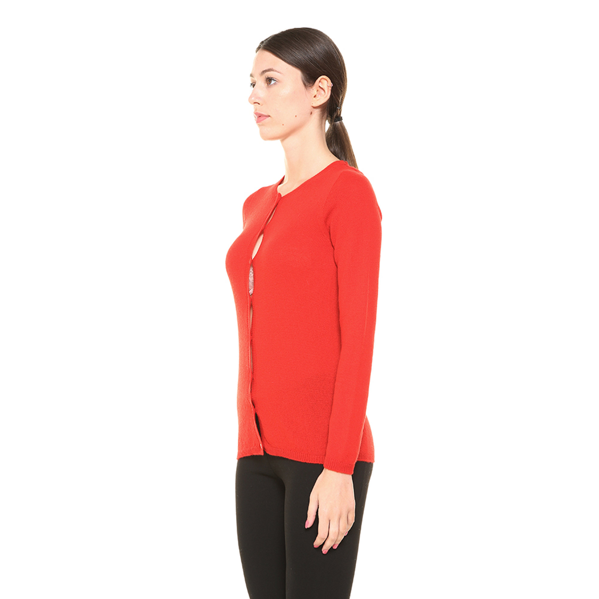 Cardigan rosso corallo 100% CASHMERE  vista2