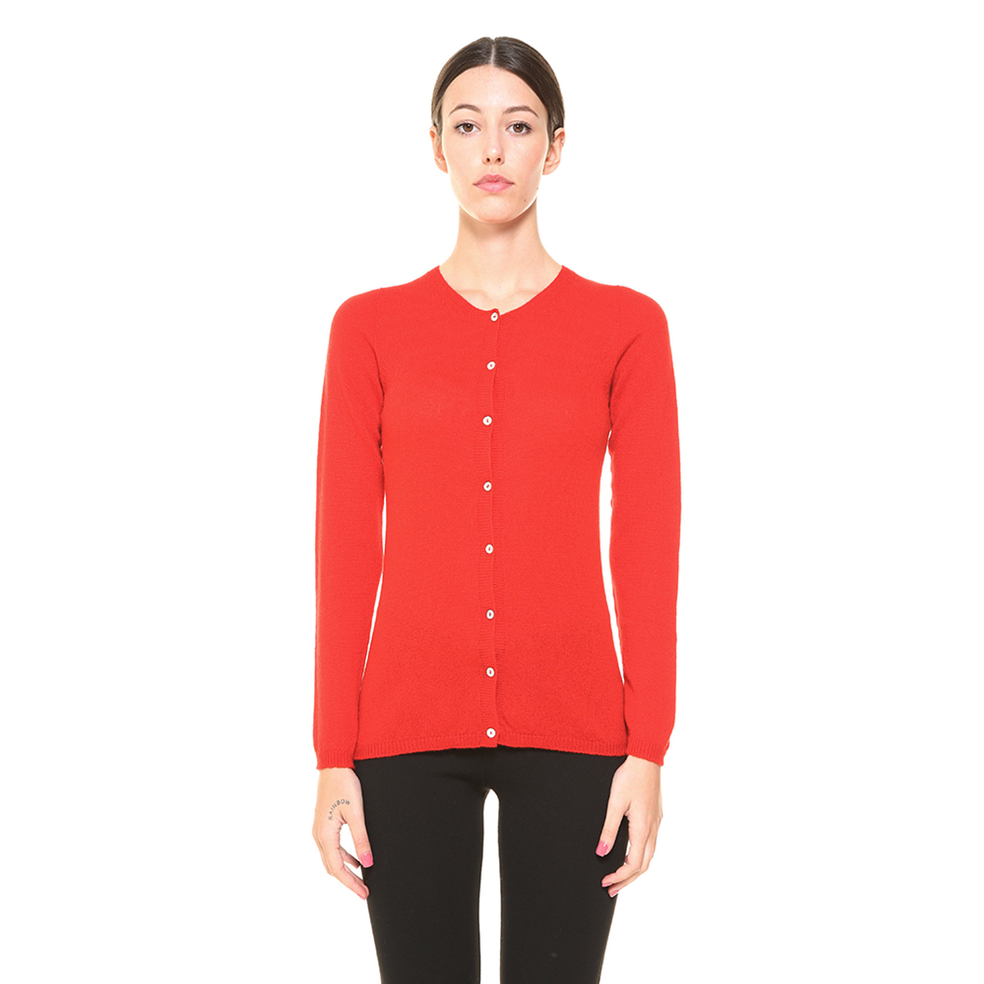 Cardigan rosso corallo 100% CASHMERE  vista0