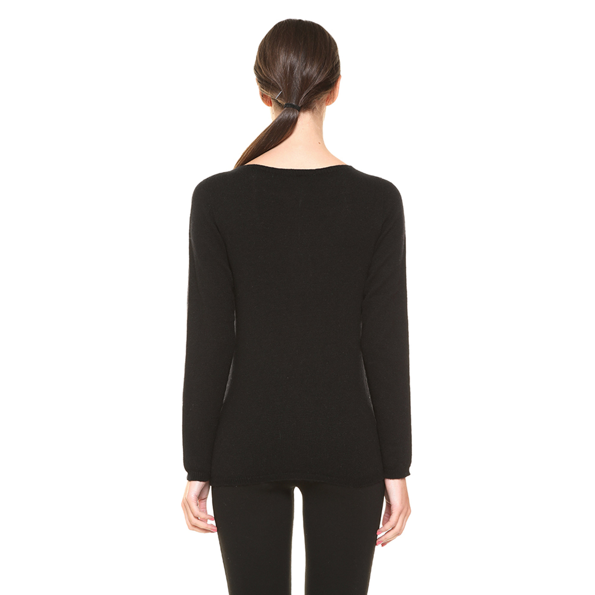 Maglia con collo a barca nera 100% CASHMERE  vista3