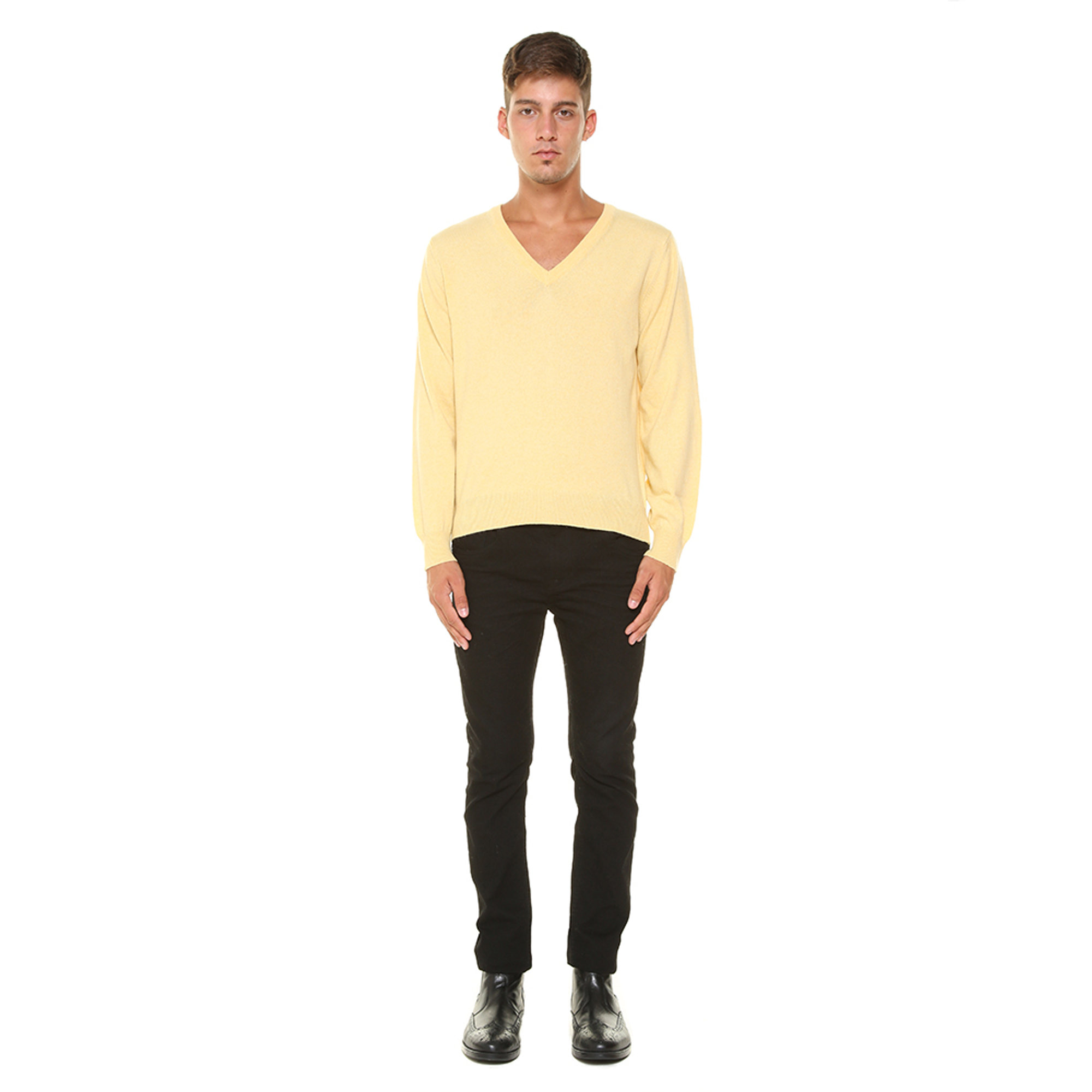 Maglia con scollo v giallo mimosa 100% CASHMERE  vista1