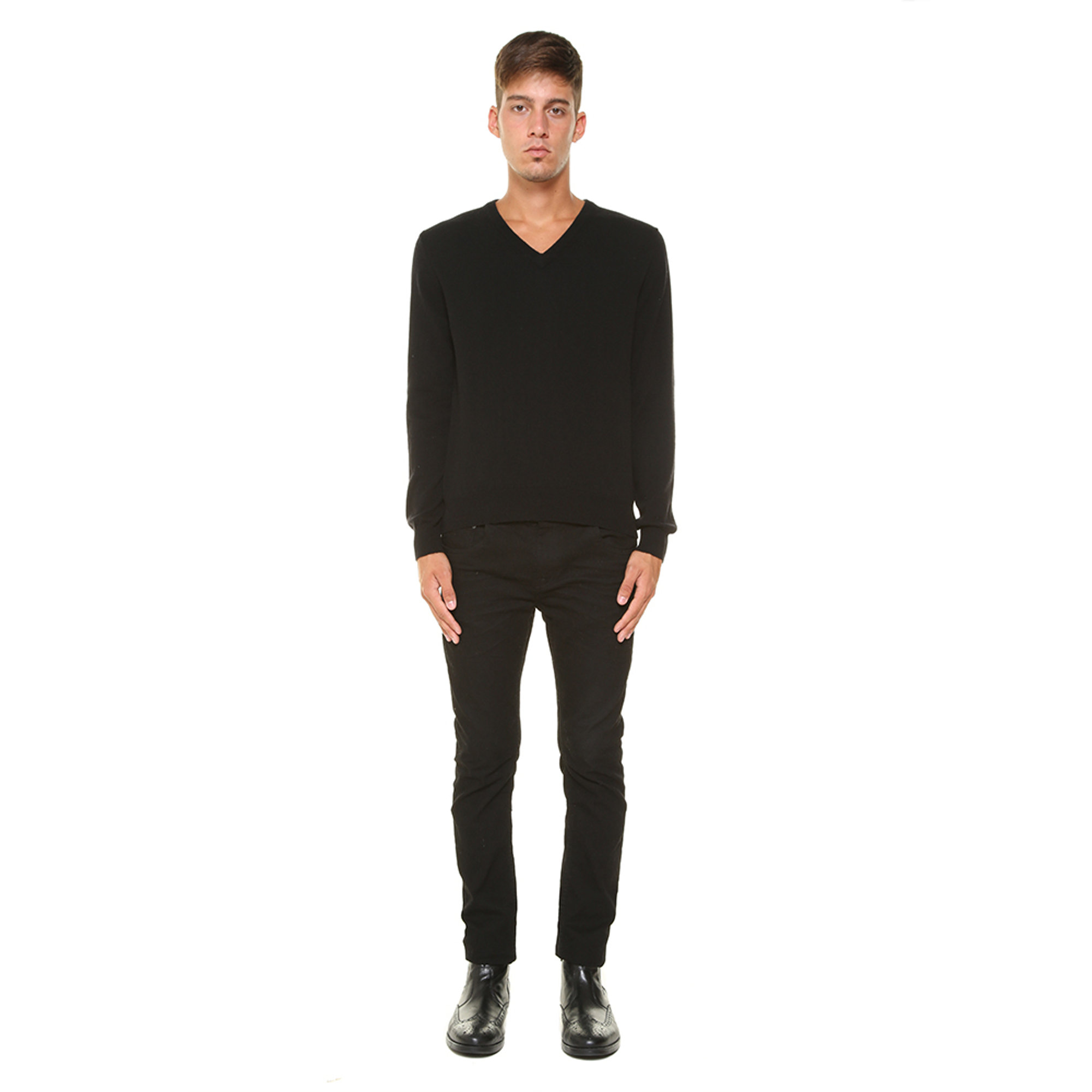 Maglia con scollo v nera 100% CASHMERE  vista1