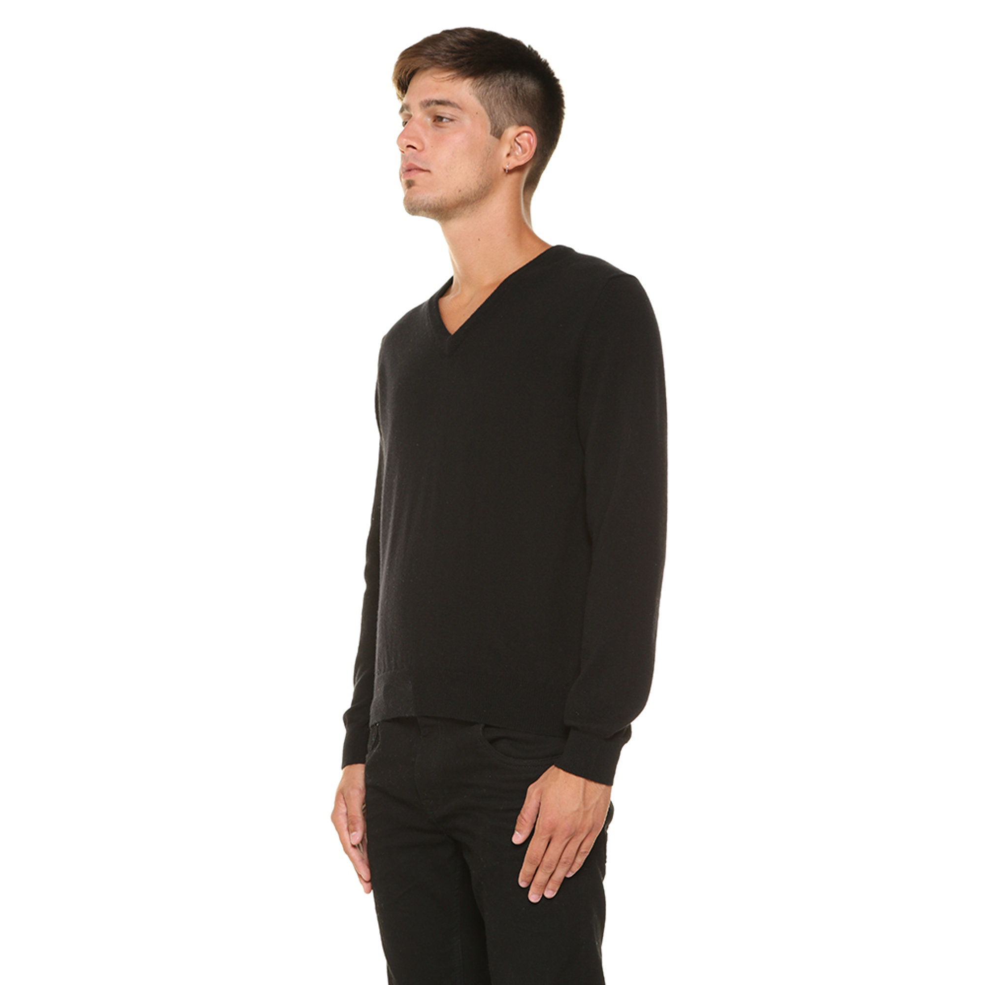 Maglia con scollo v nera 100% CASHMERE  vista2