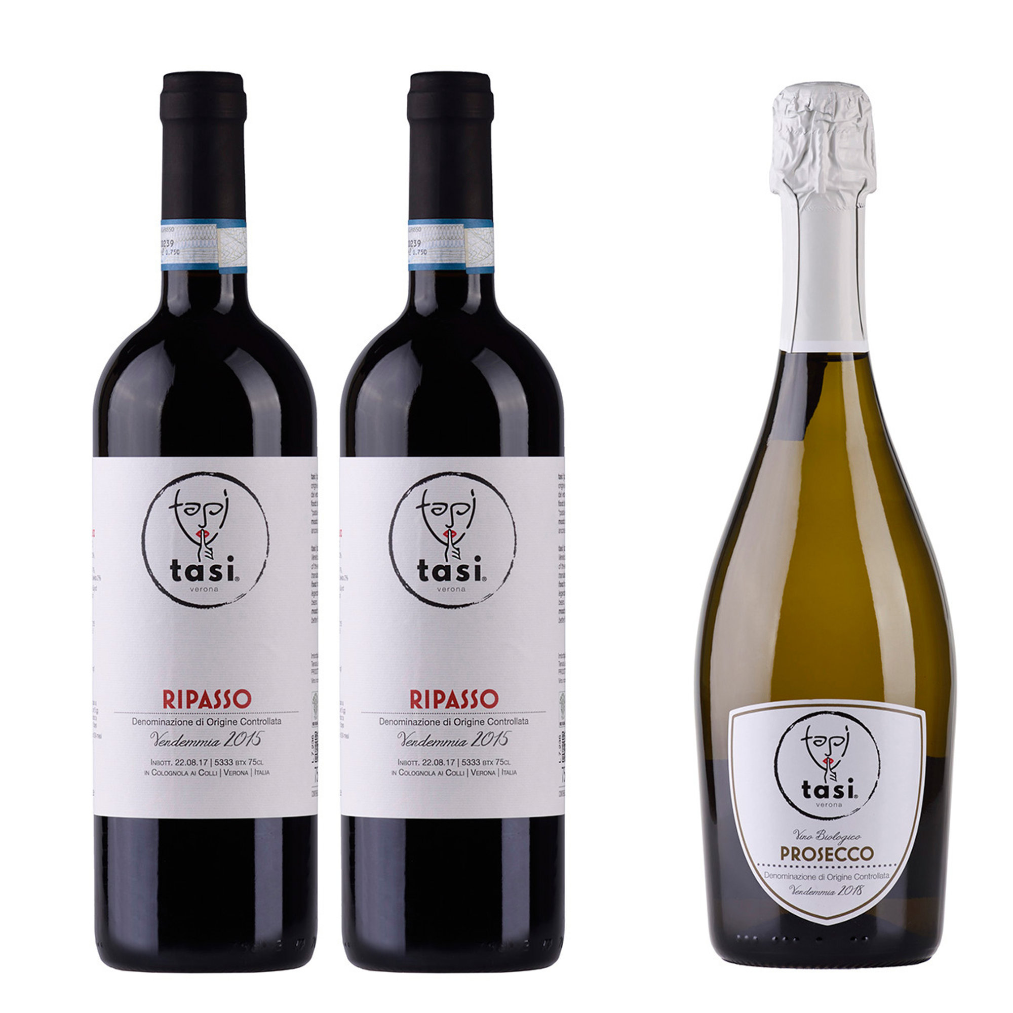 3 Bottiglie miste Le Cave: 2 Ripasso DOC Superiore 2017- 1 Prosecco DOC Spumante Brut 2019 Tasi vista0