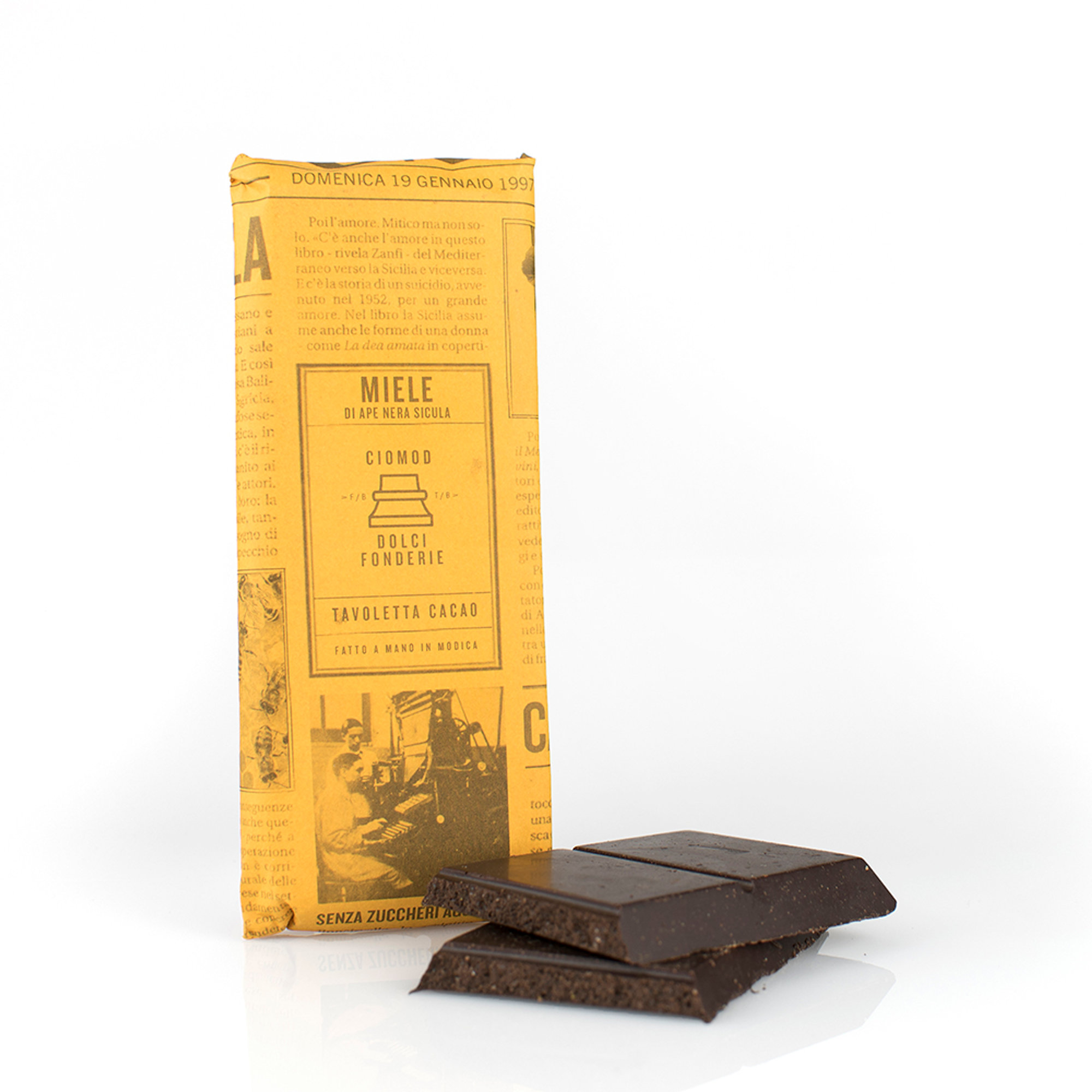 6 tavolette miste "Mix Sicilia": 3 Cacao con Miele di Carrubo di Ape Nera sicula - 3 Cioccolato con Mandarino tardivo di Ciaculli Ciomod vista1