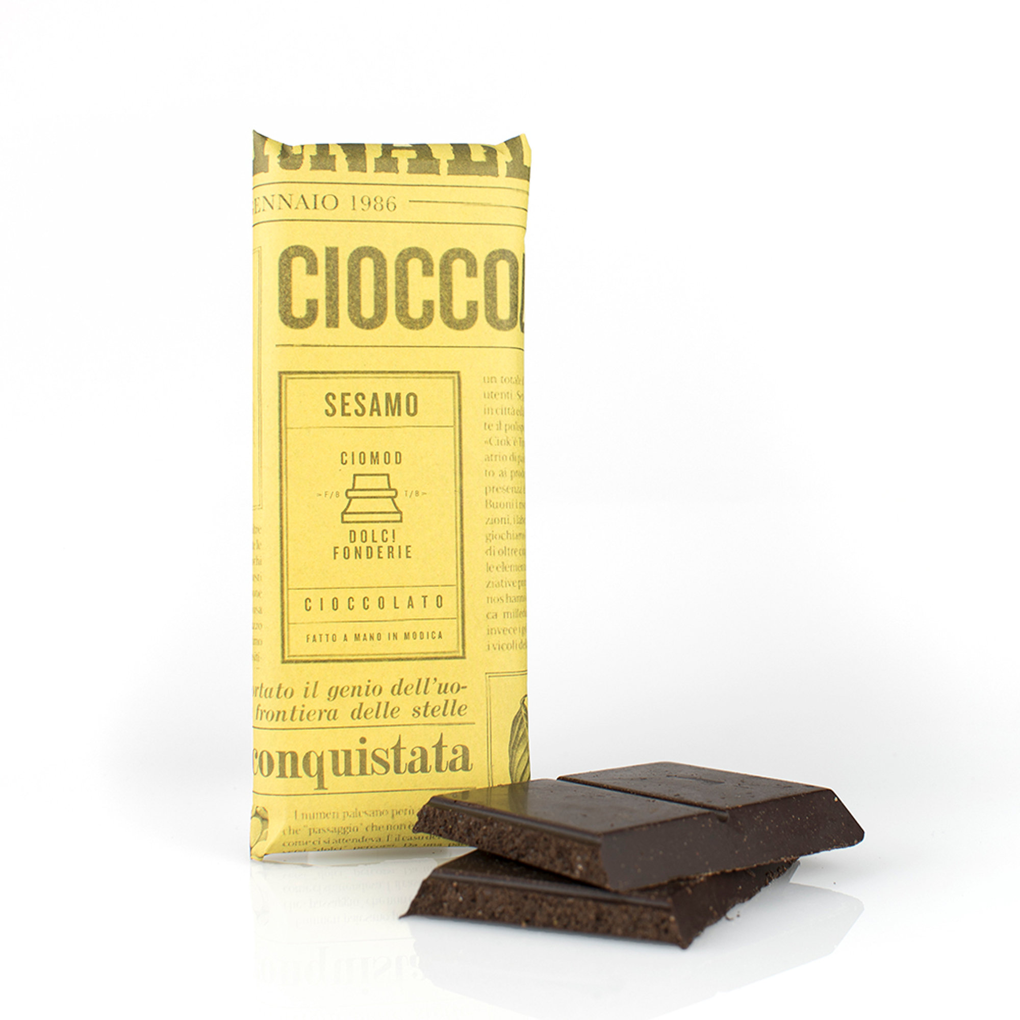 6 tavolette miste "Mix Sicilia": 2 Cioccolato con olio Evo DOP dei Monti Iblei - 2 Cioccolato con Mandarino tardivo di Ciaculli - 2 Cioccolato con sesamo di Ispica Ciomod vista3