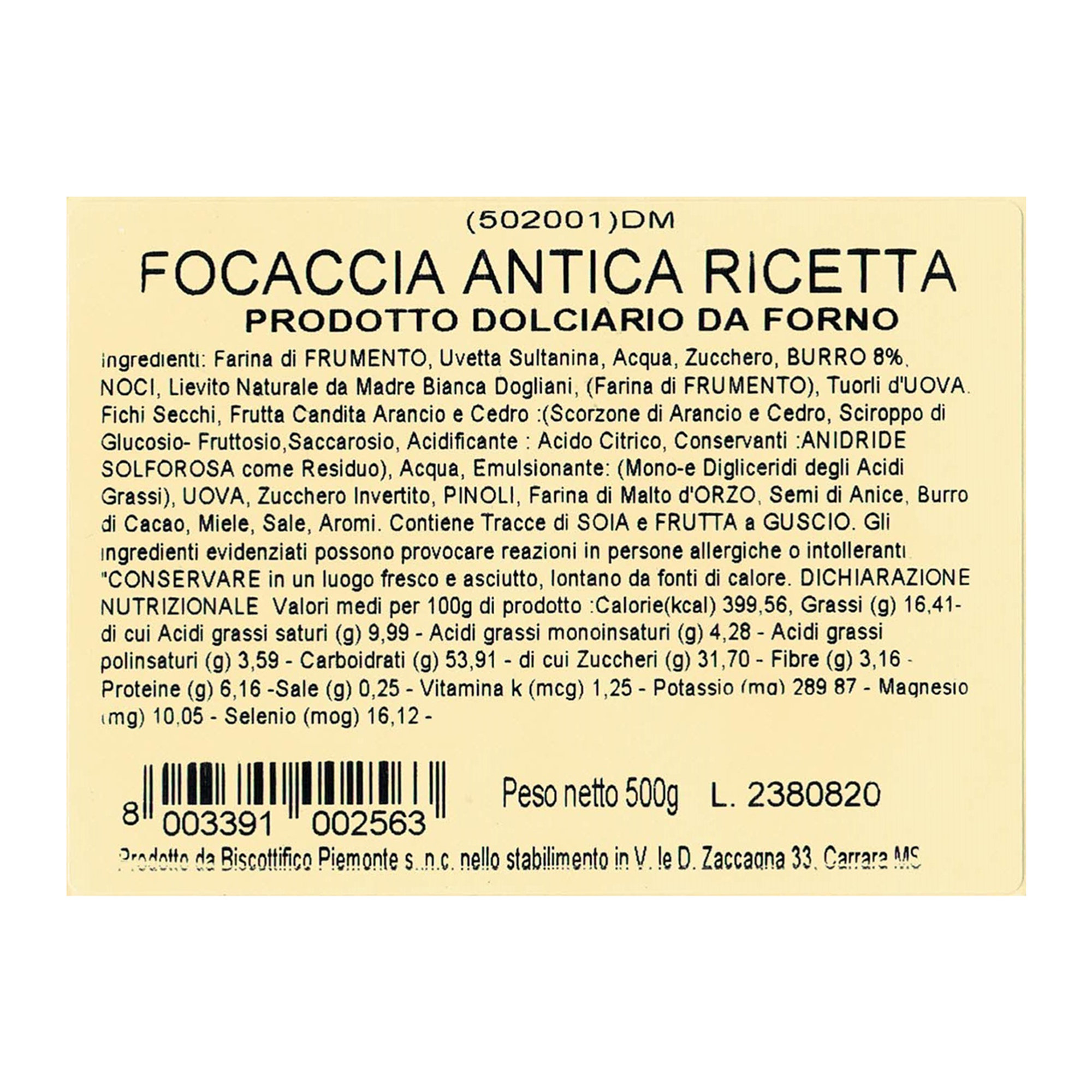 4 confezioni miste: 2 Focaccia Dolce Antica Ricetta 500 gr - 2 Cantucci Mandorla IGP 300 gr Dogliani vista4