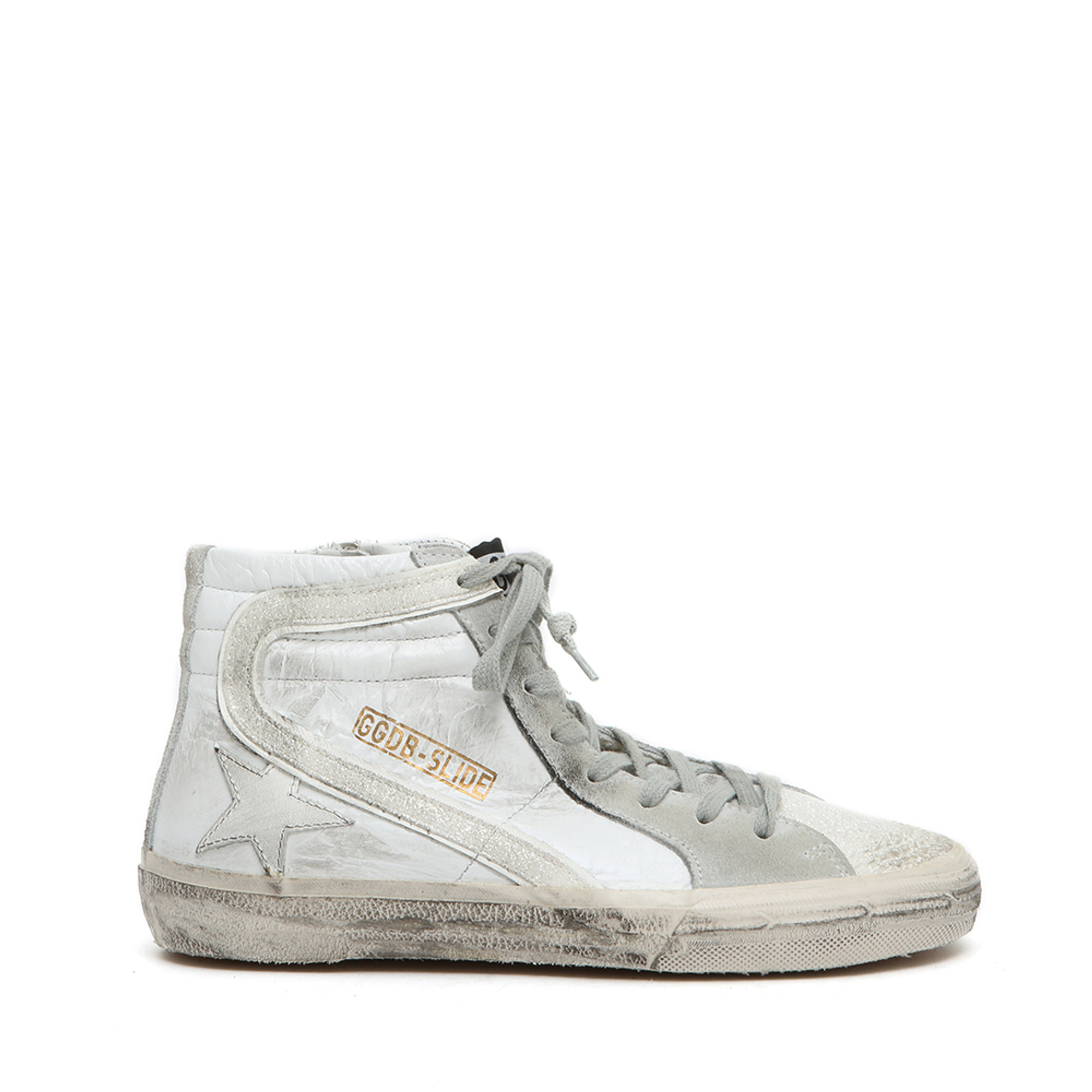 Sneakers "Slide" da donna bianche con glitter GOLDEN GOOSE vista2