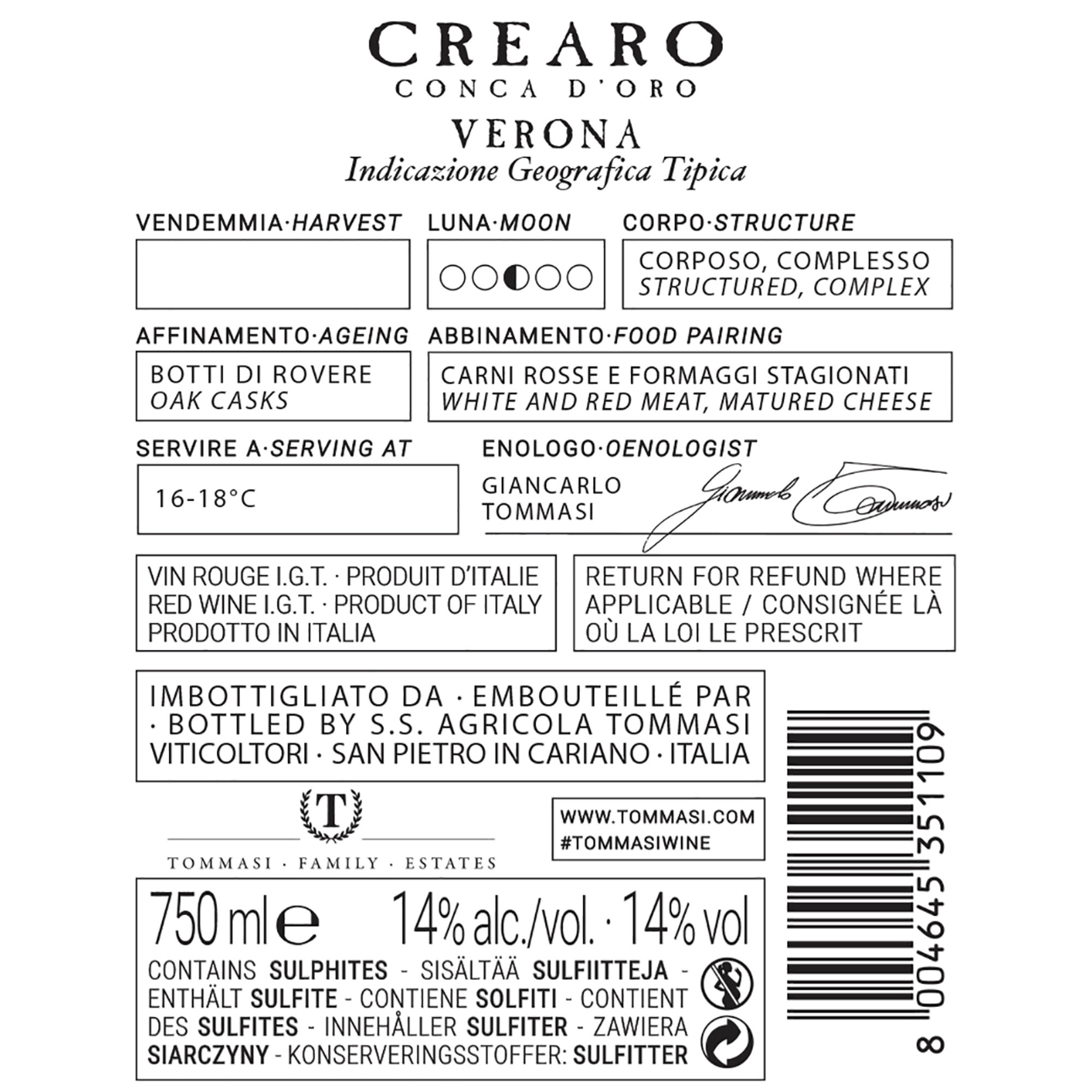 3 pulloa - Crearo Conca d'Oro punaviini Verona IGT 2018 Tommasi vista1