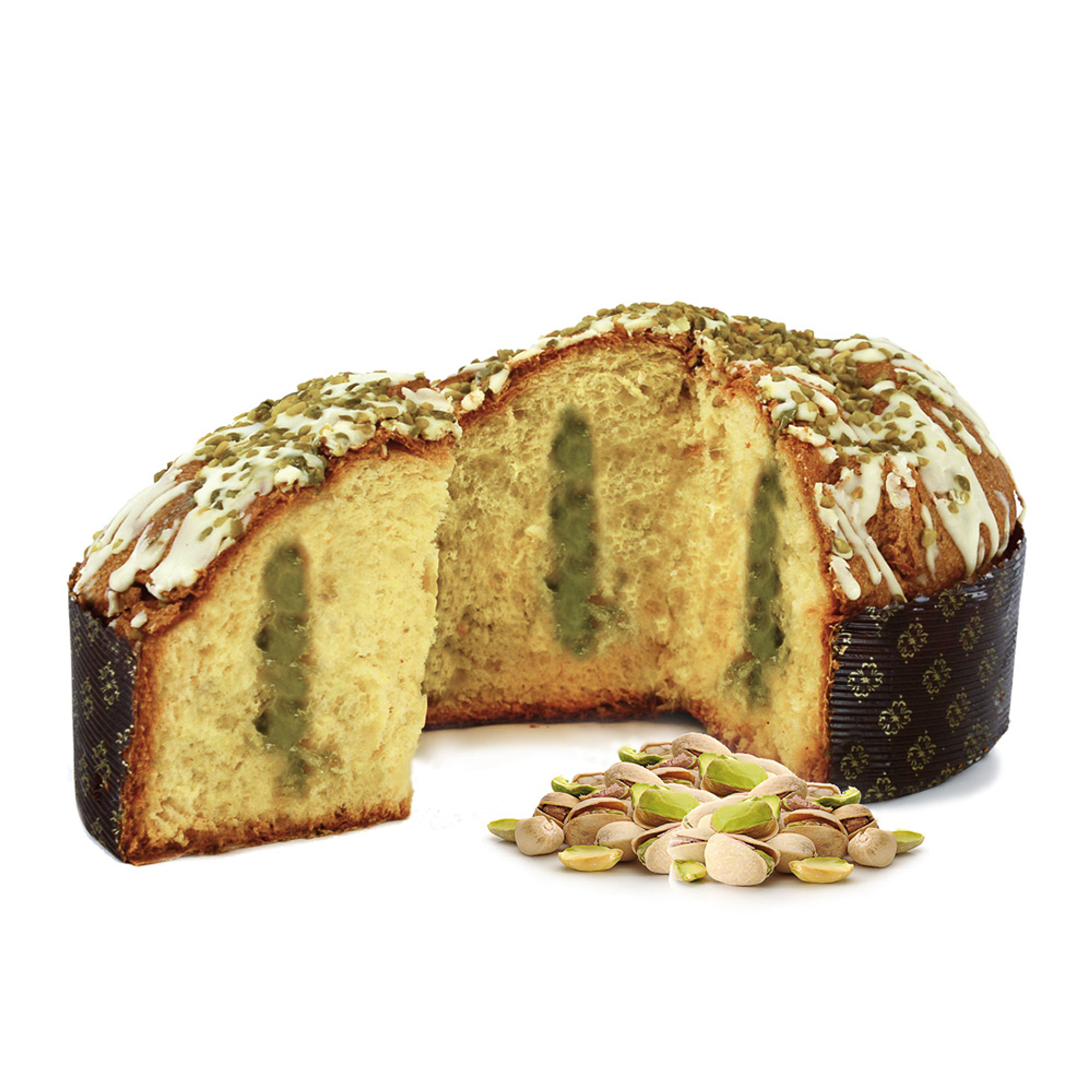 Panettone al Pistacchio da 750 gr con astuccio Fraccaro vista1