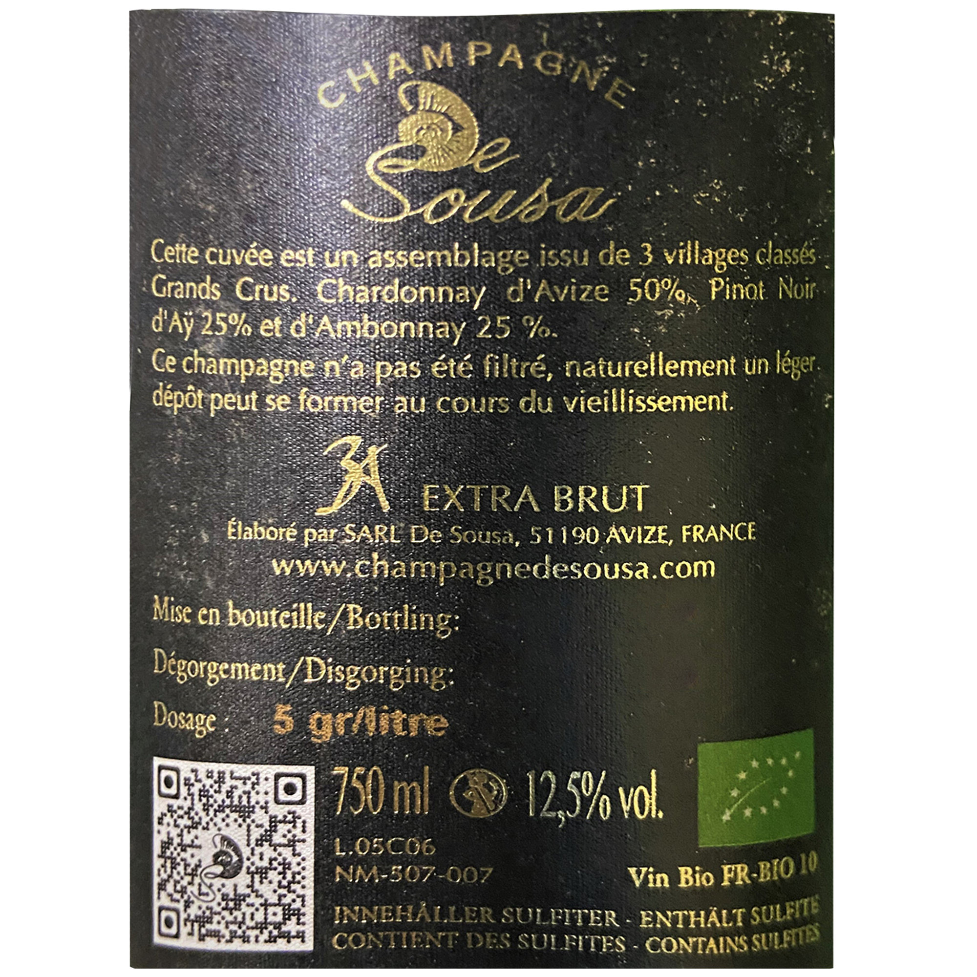 1 bottiglia - Champagne de Sousa - 3a – extra brut - grand cru De Sousa vista1