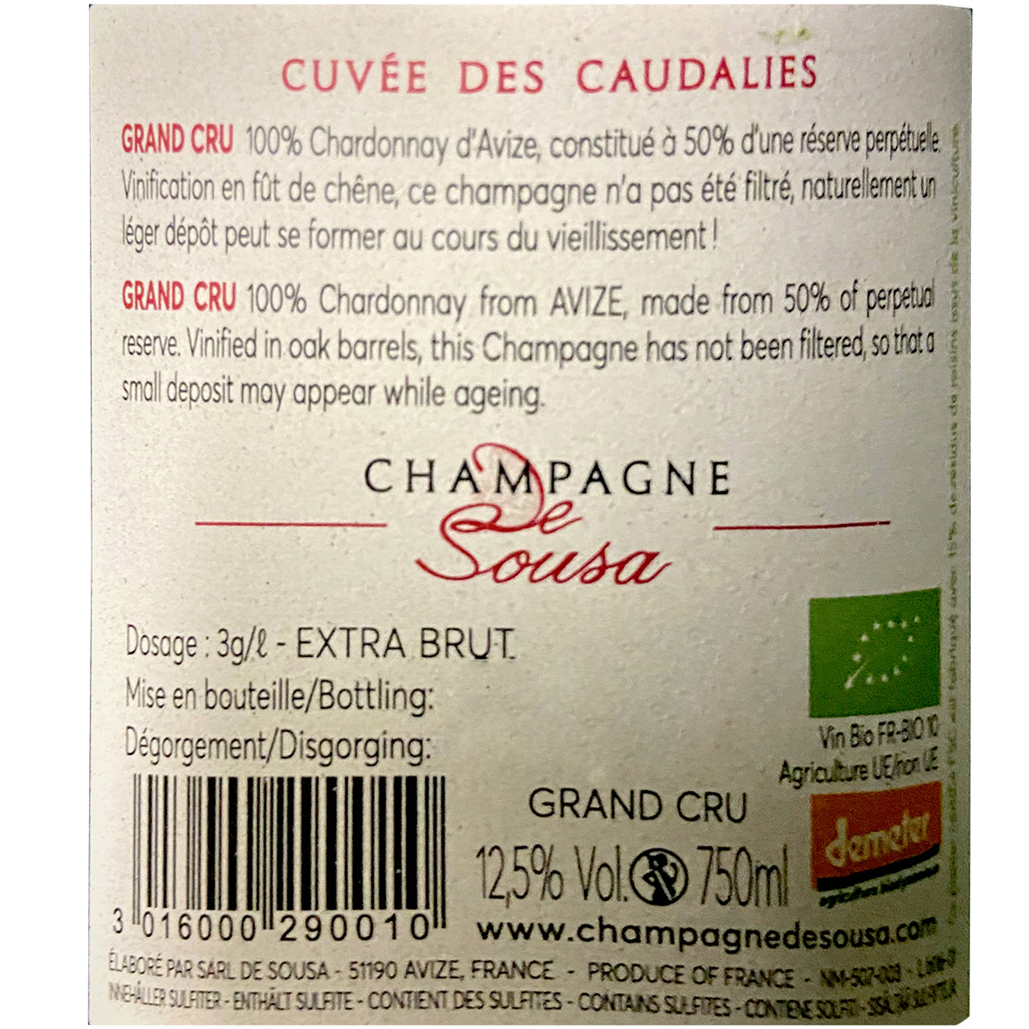 1 bottiglia - Champagne De Sousa cuvèe des caudalies grand cru De Sousa vista1