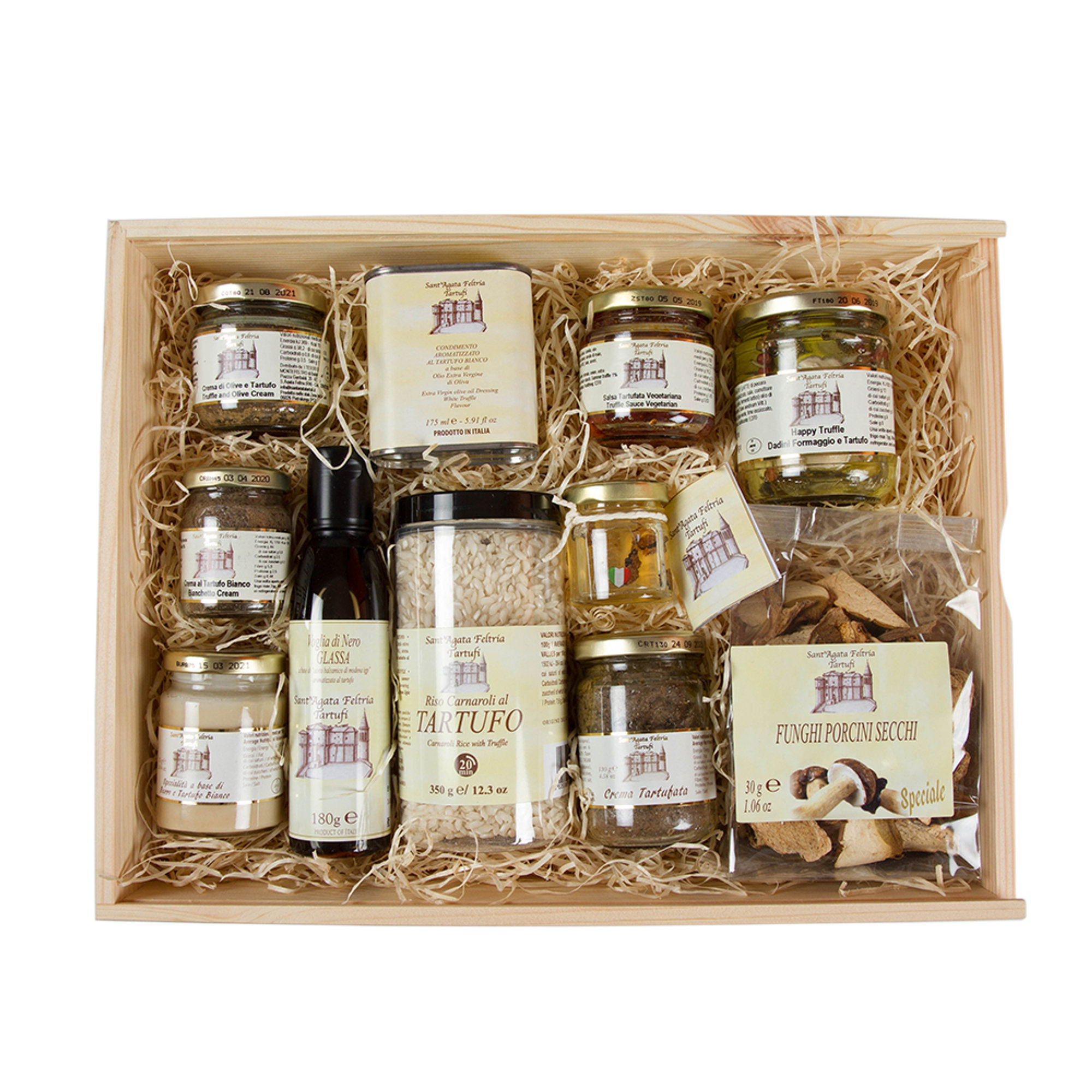 Geschenkverpackung - "Holzkiste" 11 Stück Sant'Agata Feltria Tartufi vista1