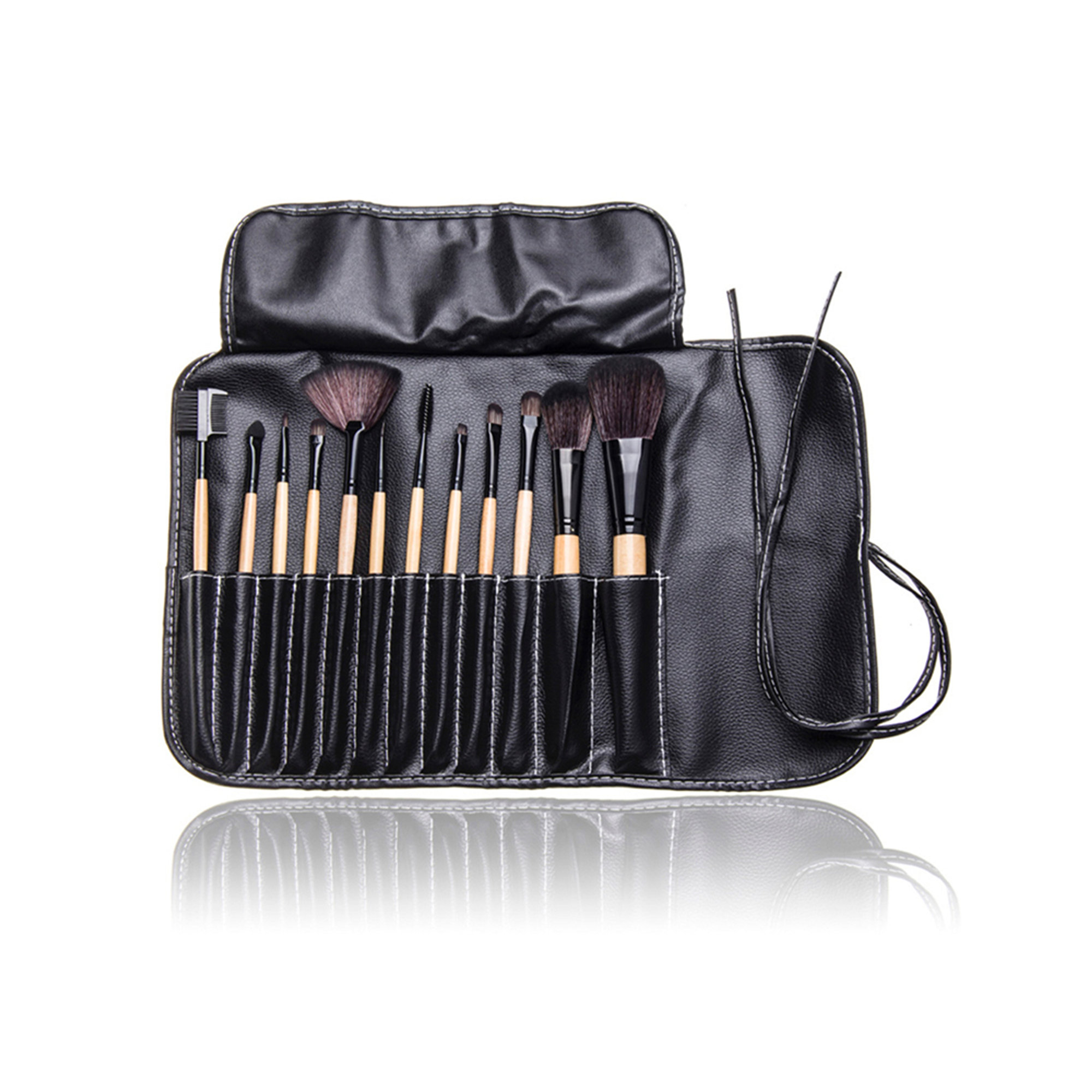 Set di 12 pennelli per trucco professionale con custodia in pelle vegana legno Zoe Ayla vista2