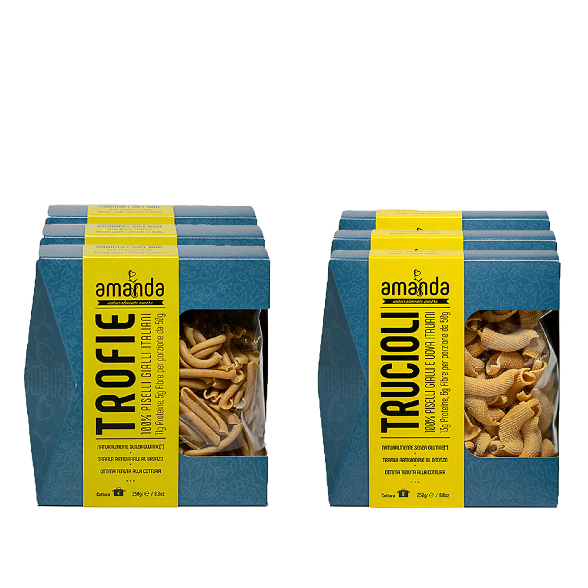 6 confezioni miste 250 gr: Trofie di Pisello Giallo - Trucioli di Pisello Giallo con uovo Amanda Food vista0