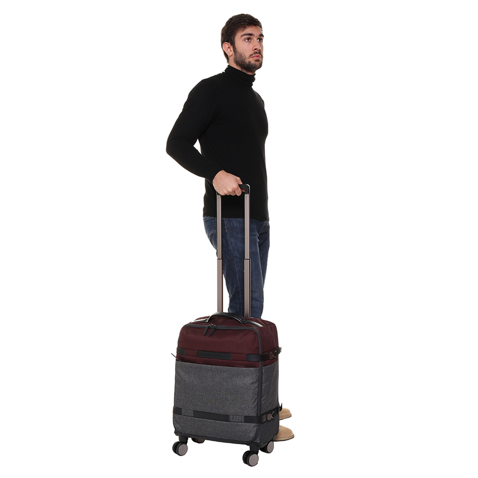 Trolley a quattro ruote piroettanti bordeaux e grigio Piquadro vista1